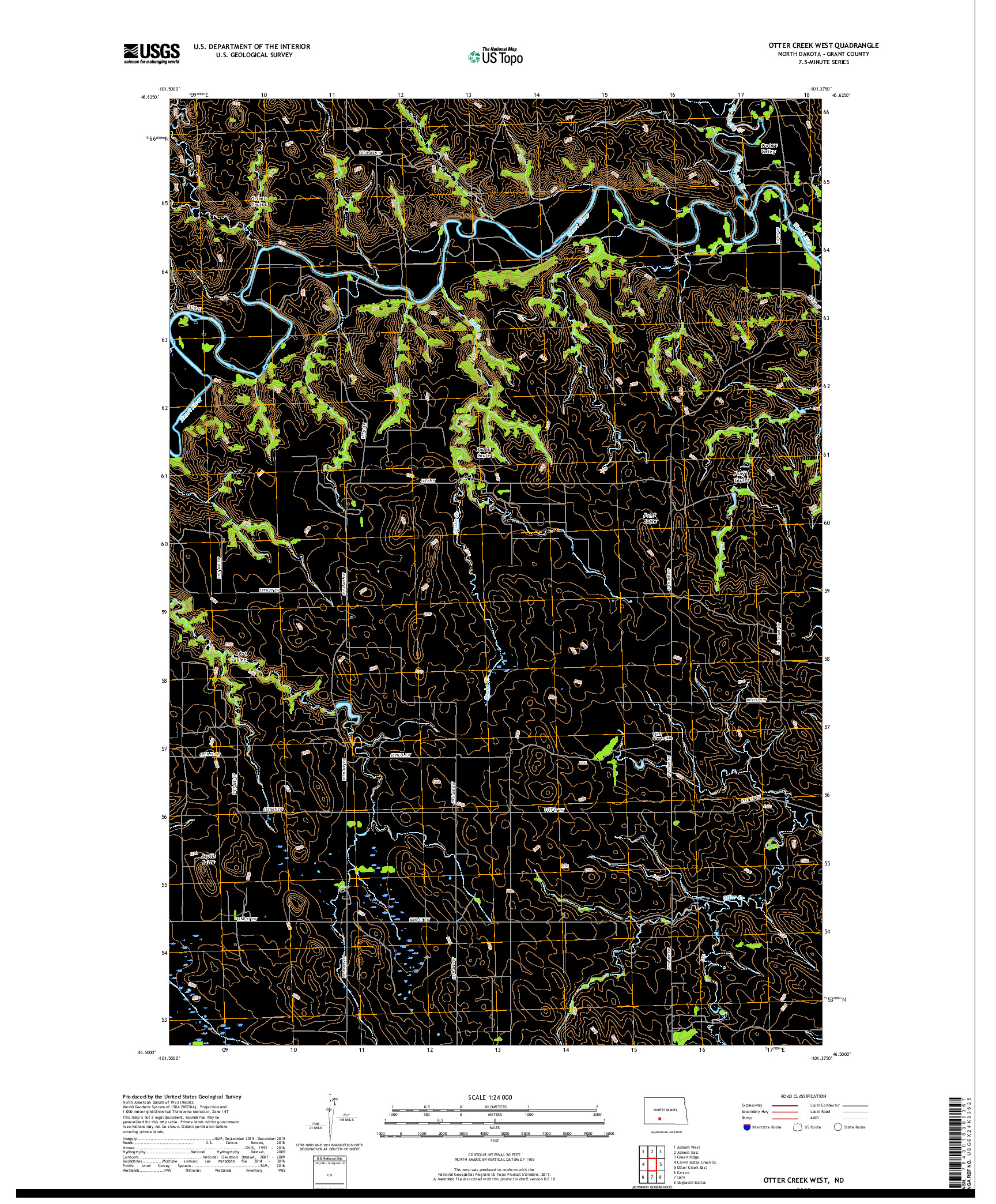 USGS US TOPO 7.5-MINUTE MAP FOR OTTER CREEK WEST, ND 2018
