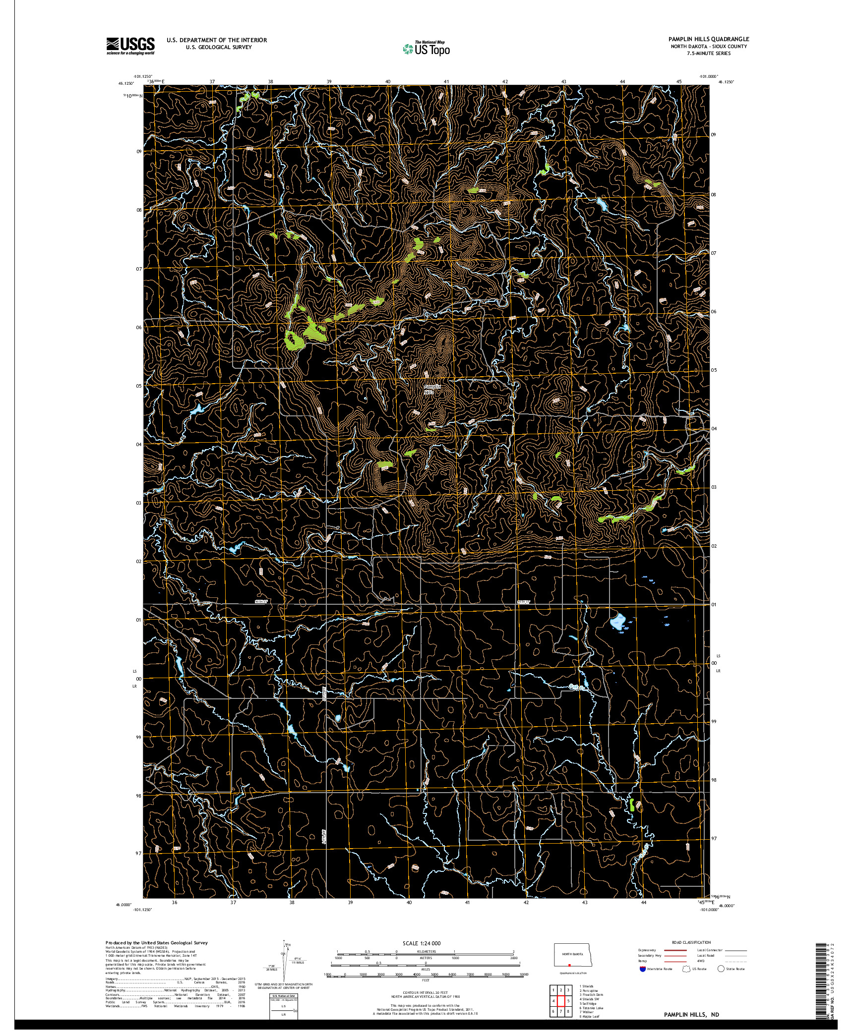 USGS US TOPO 7.5-MINUTE MAP FOR PAMPLIN HILLS, ND 2018