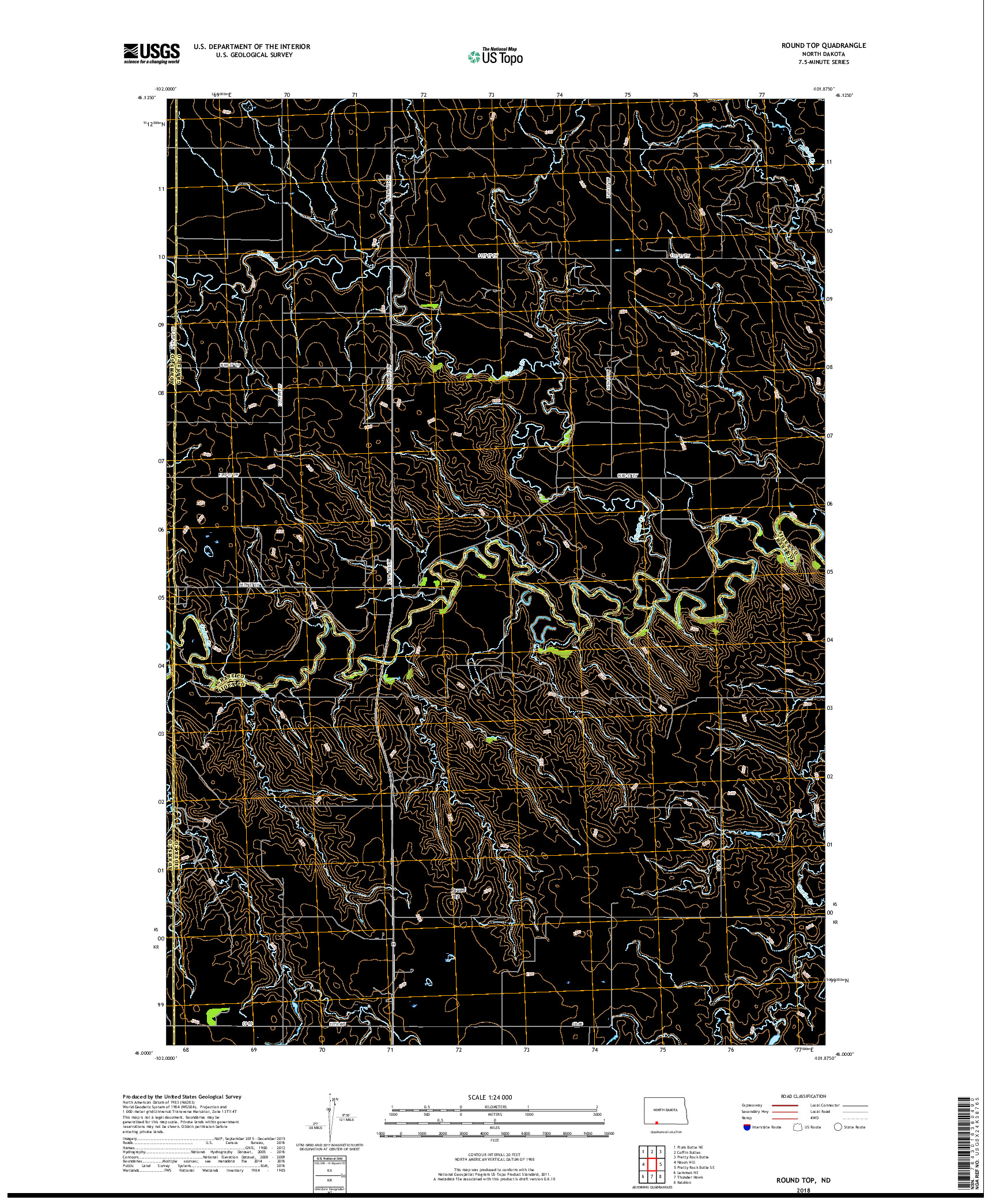USGS US TOPO 7.5-MINUTE MAP FOR ROUND TOP, ND 2018