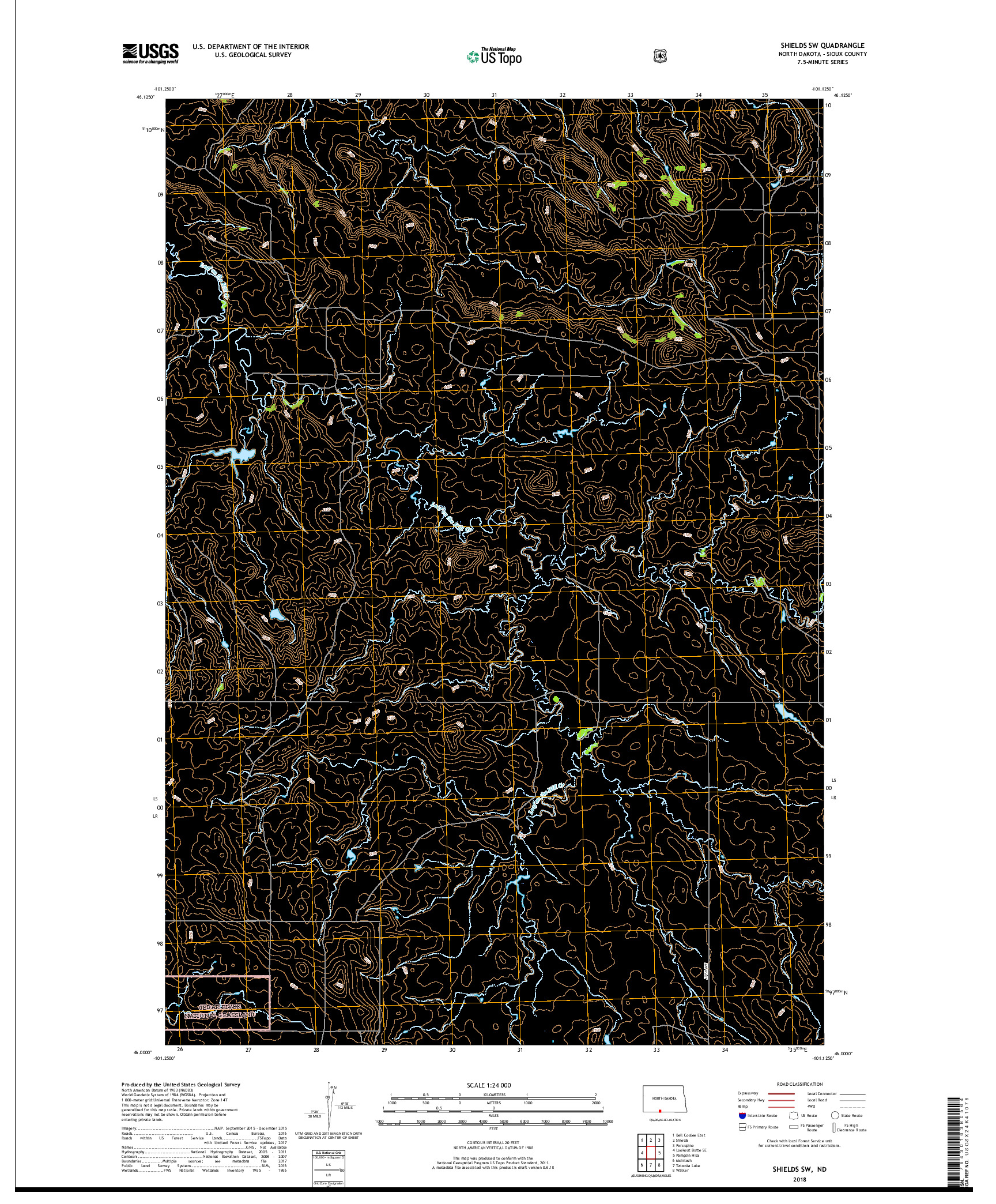 USGS US TOPO 7.5-MINUTE MAP FOR SHIELDS SW, ND 2018