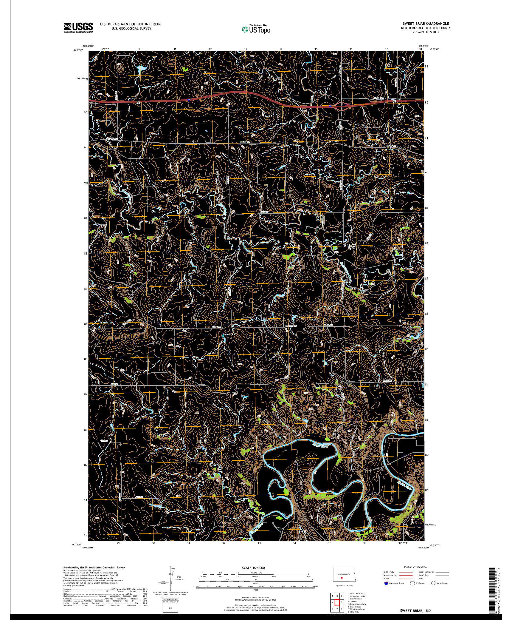 USGS US TOPO 7.5-MINUTE MAP FOR SWEET BRIAR, ND 2018