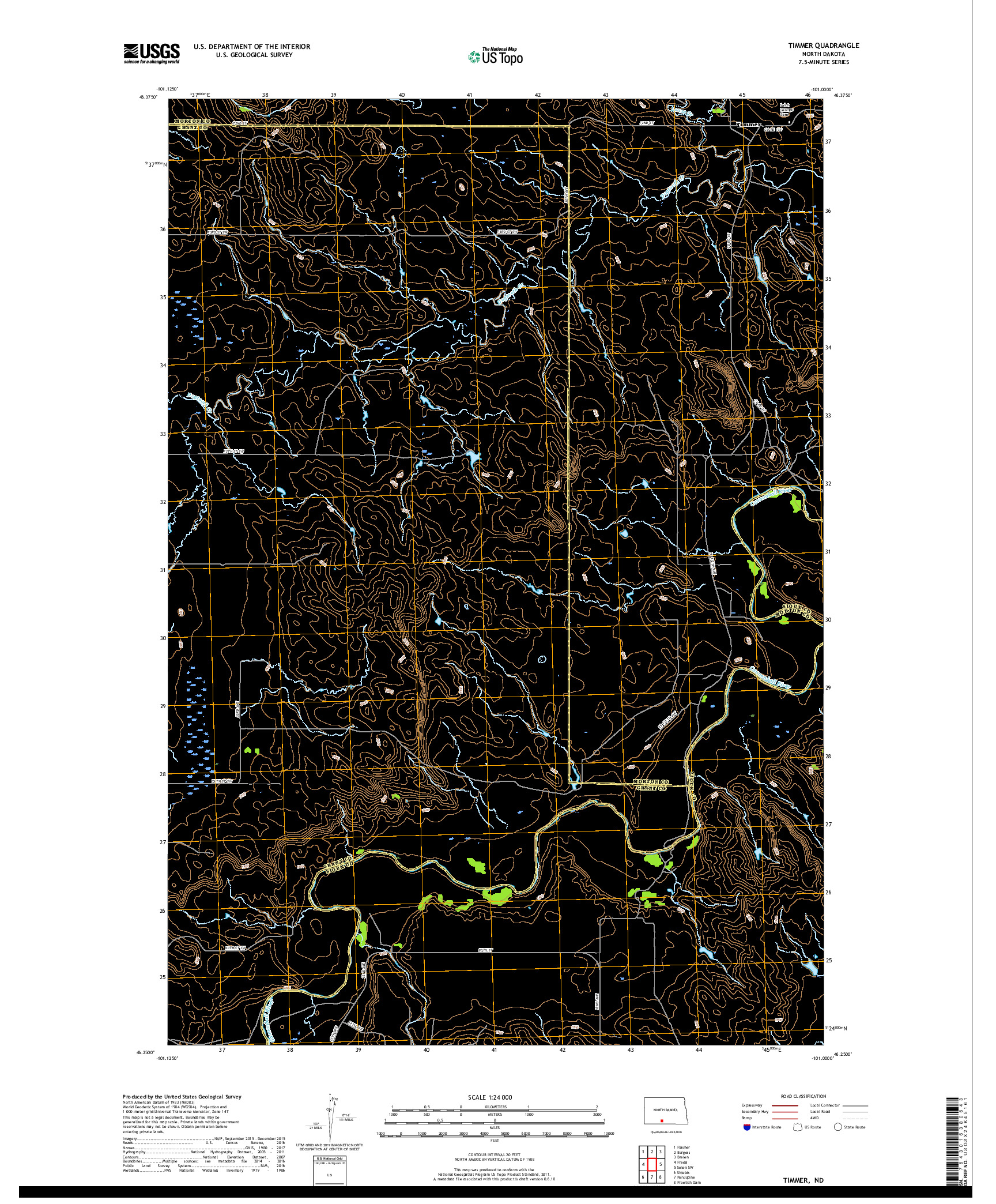USGS US TOPO 7.5-MINUTE MAP FOR TIMMER, ND 2018