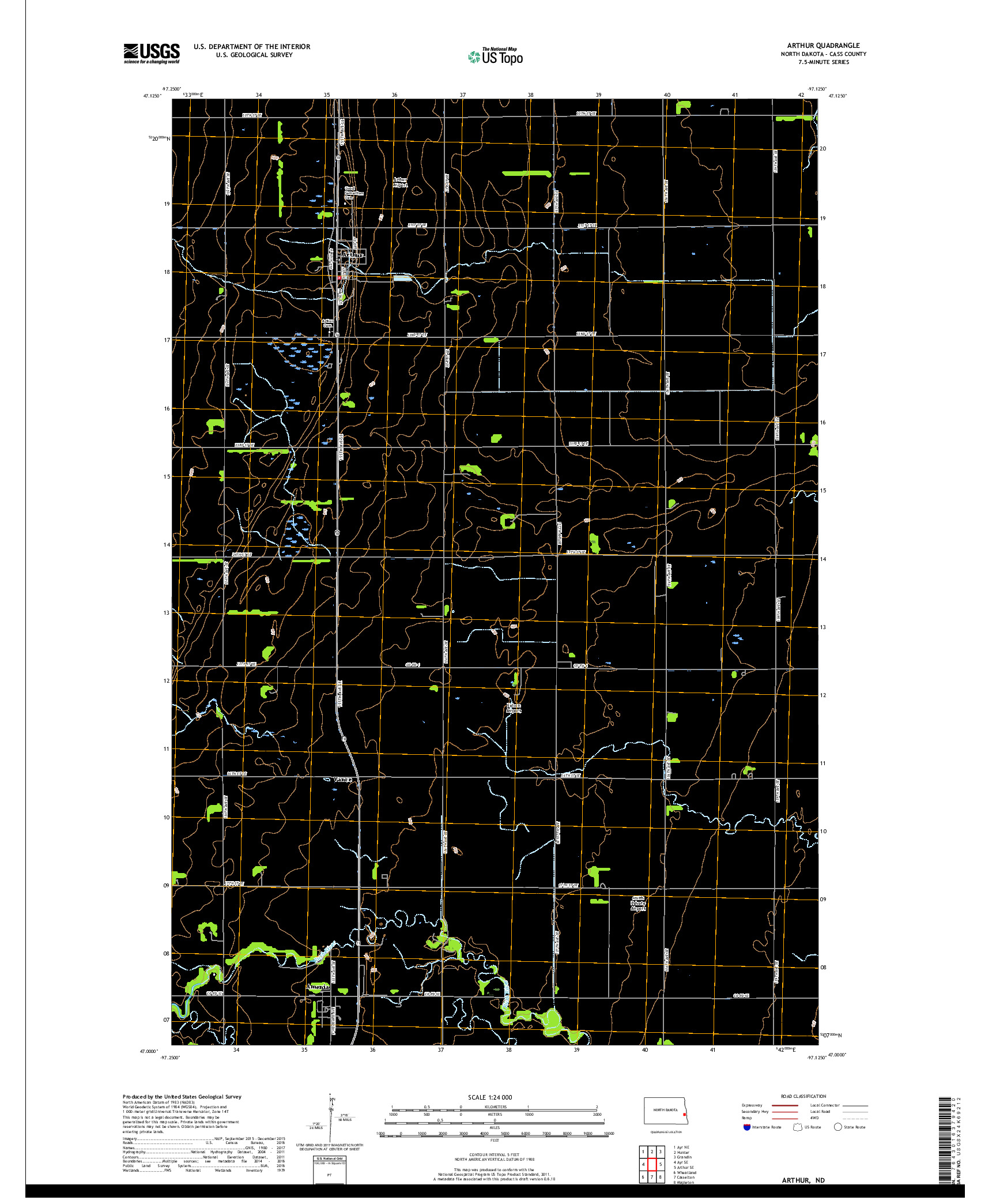 USGS US TOPO 7.5-MINUTE MAP FOR ARTHUR, ND 2018