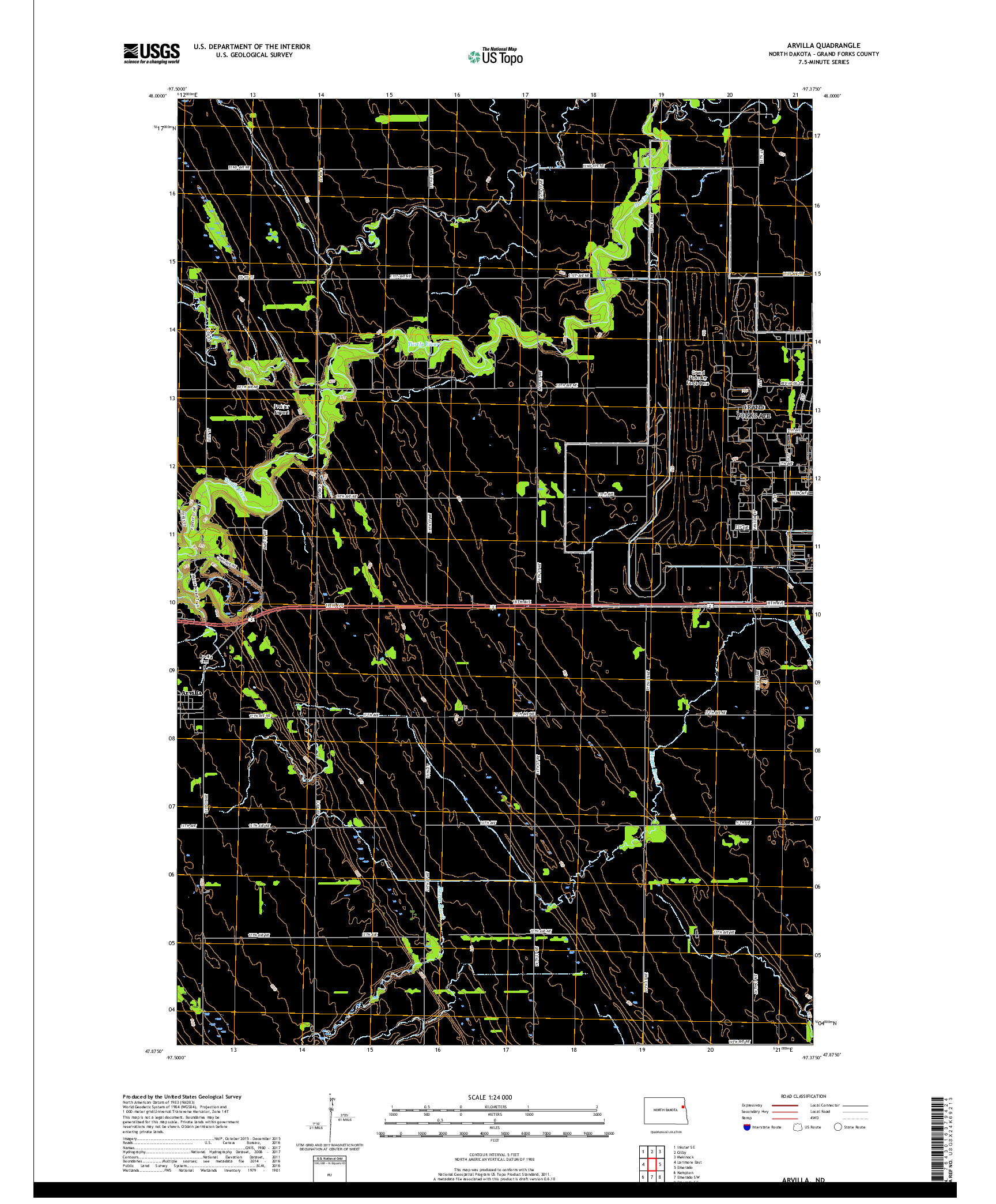 USGS US TOPO 7.5-MINUTE MAP FOR ARVILLA, ND 2018