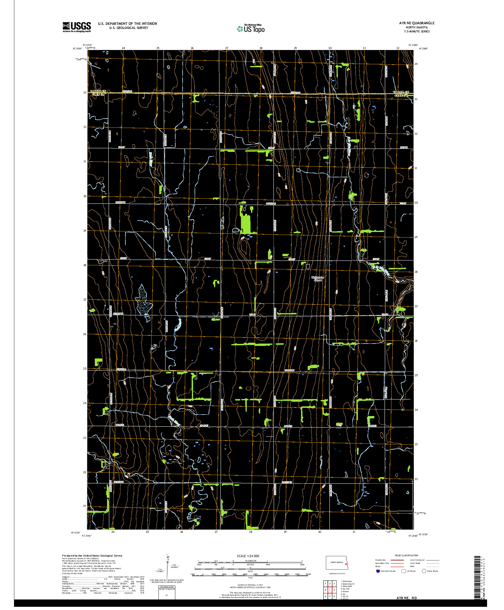 USGS US TOPO 7.5-MINUTE MAP FOR AYR NE, ND 2018