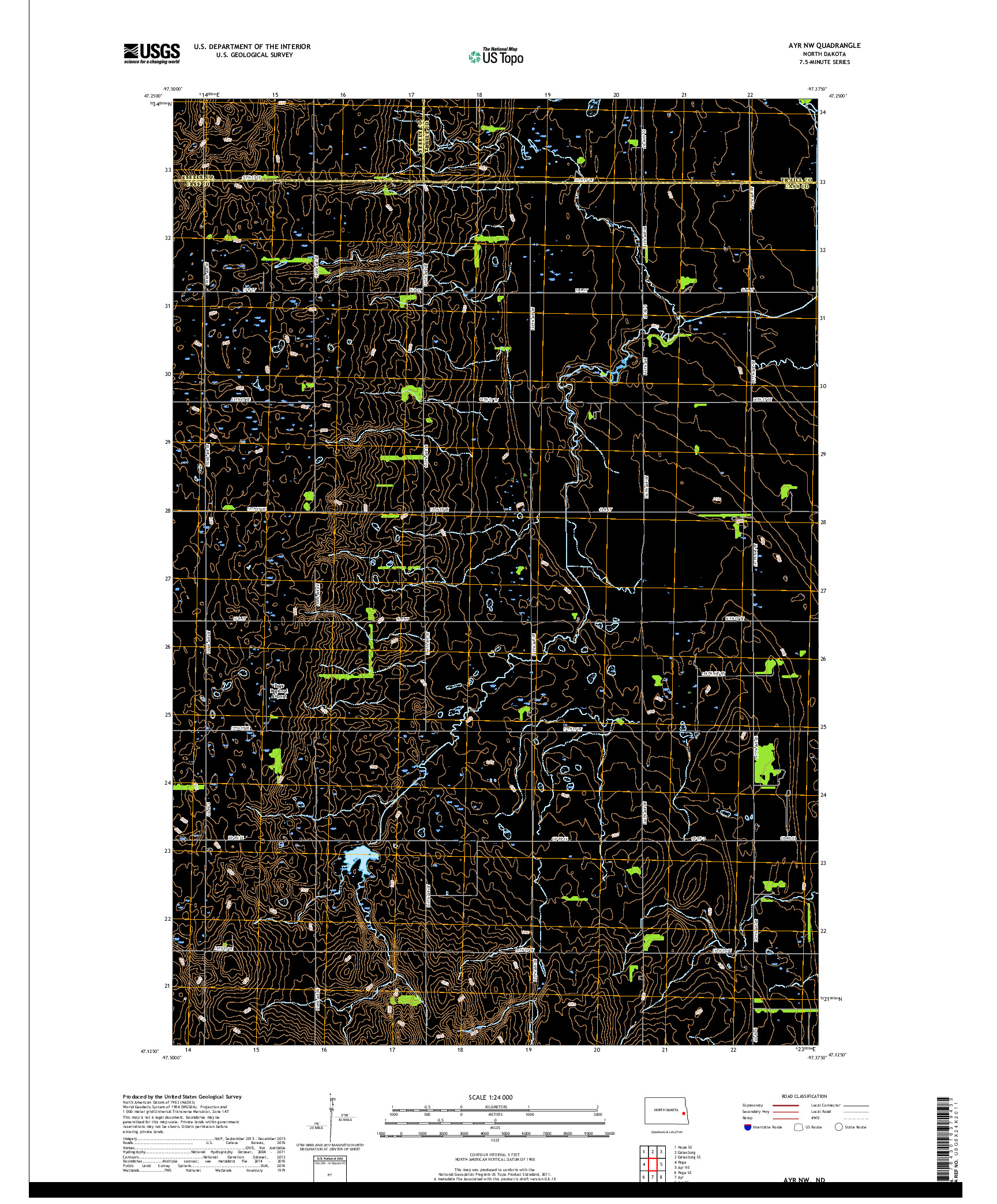 USGS US TOPO 7.5-MINUTE MAP FOR AYR NW, ND 2018