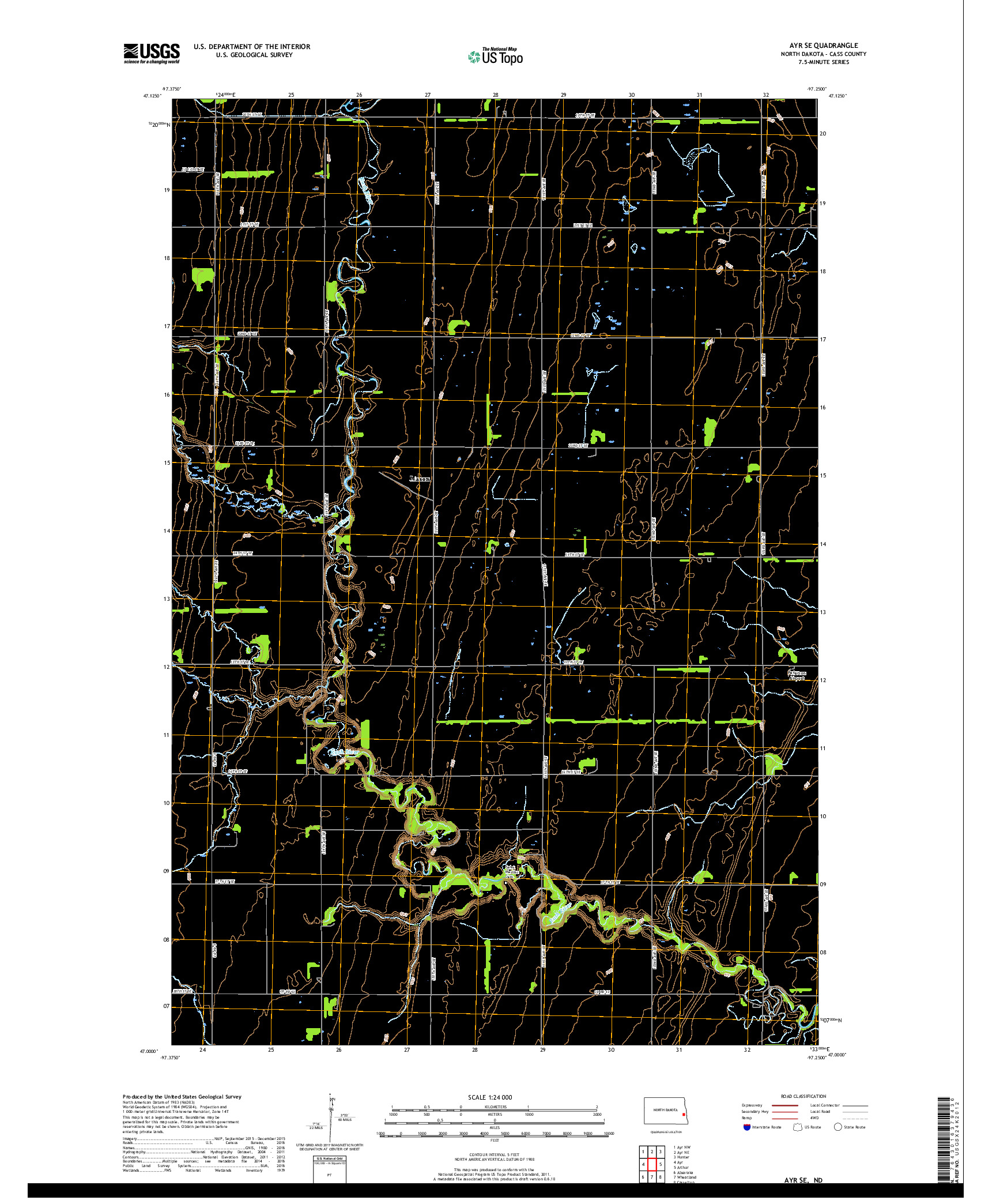 USGS US TOPO 7.5-MINUTE MAP FOR AYR SE, ND 2018