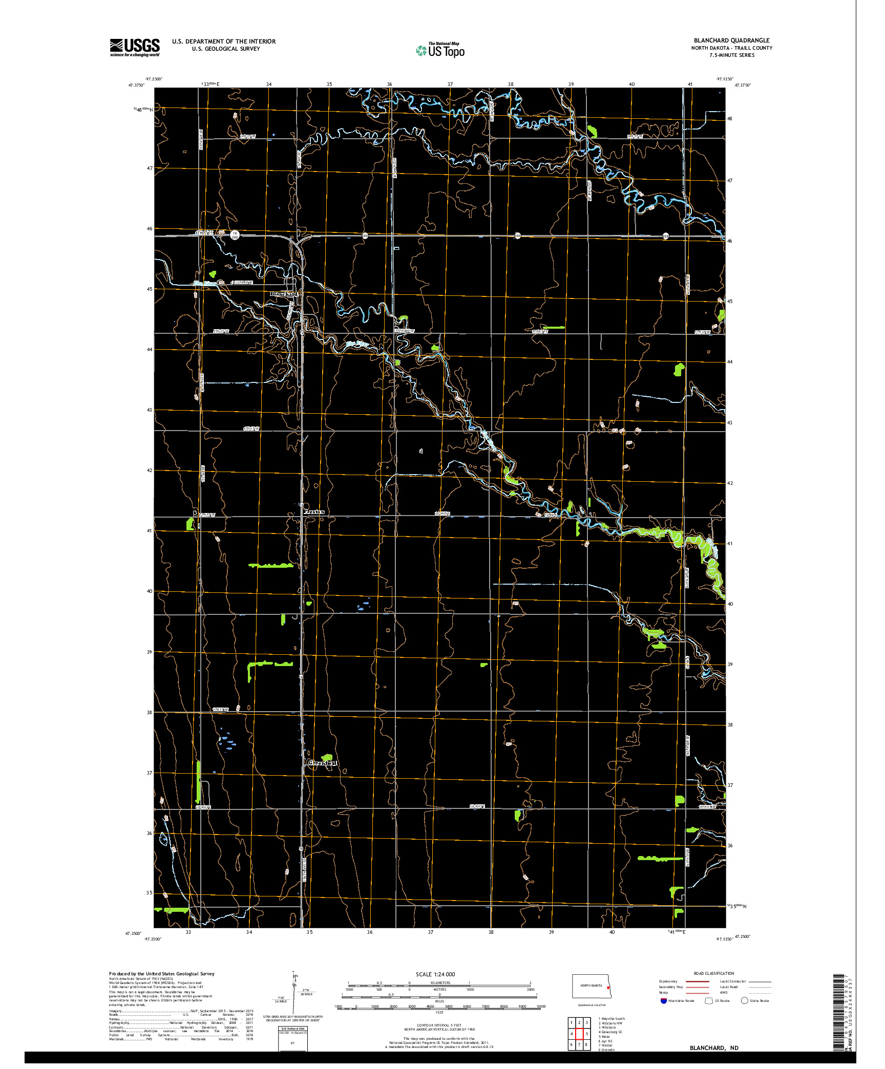 USGS US TOPO 7.5-MINUTE MAP FOR BLANCHARD, ND 2018