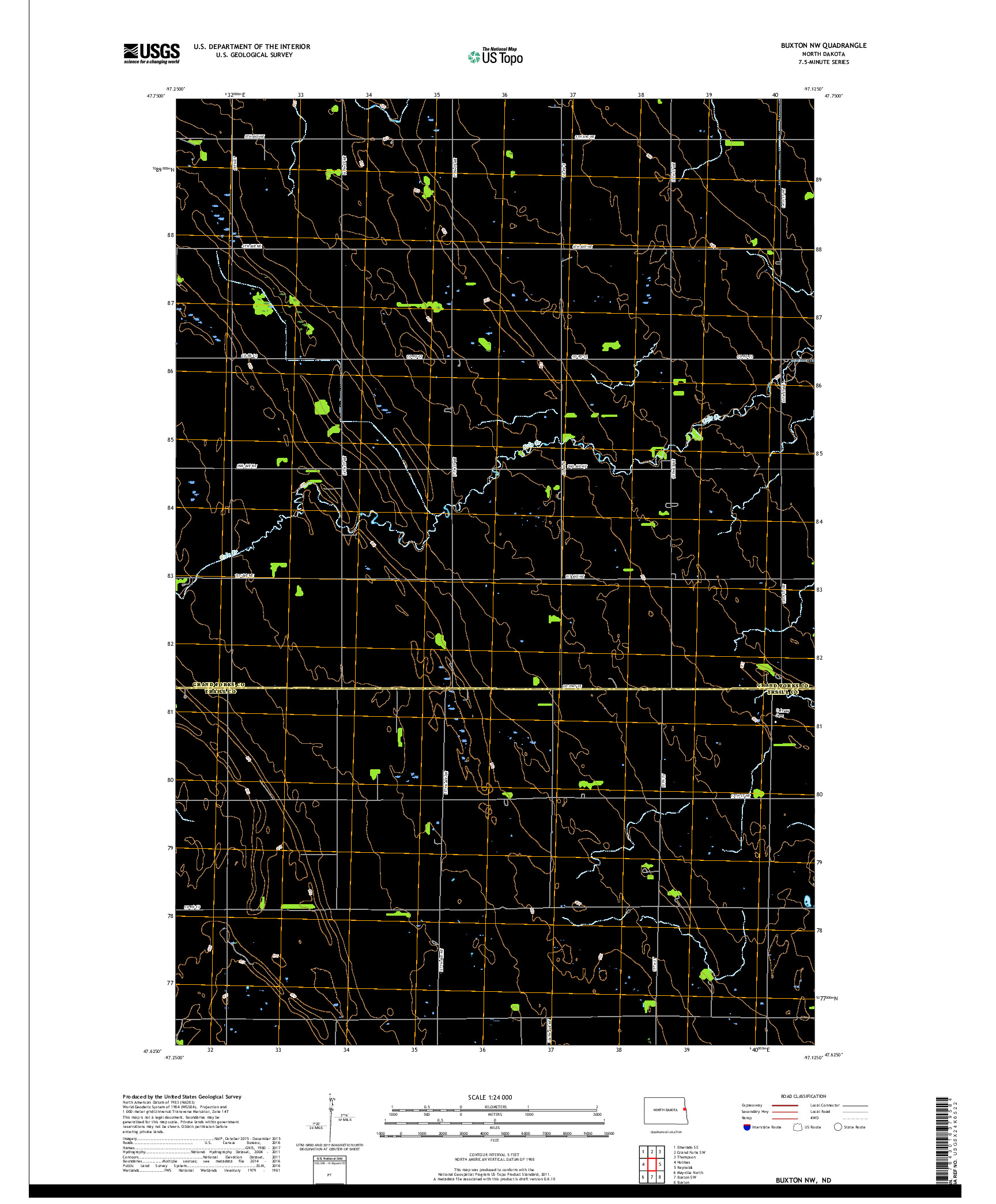 USGS US TOPO 7.5-MINUTE MAP FOR BUXTON NW, ND 2018