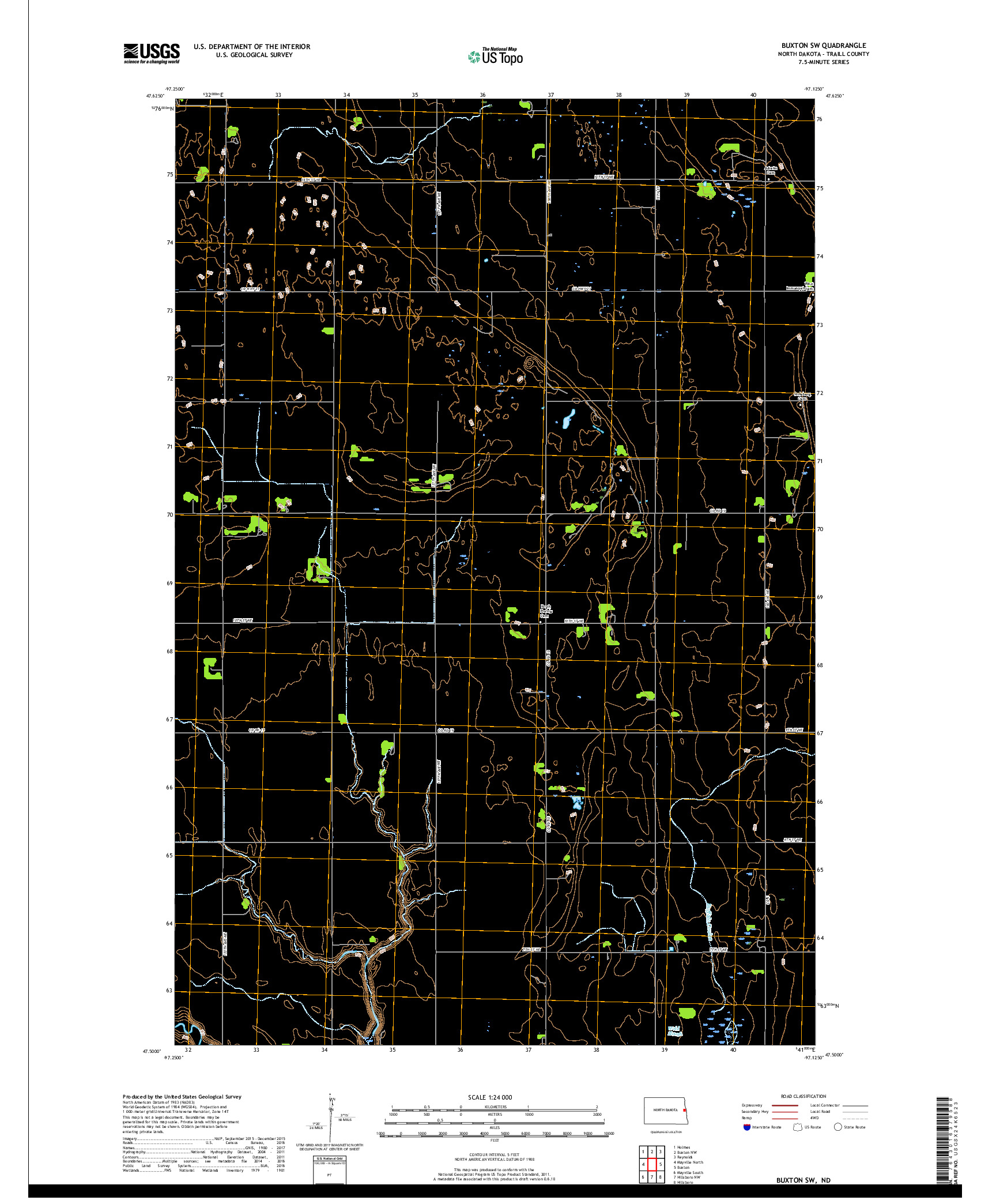 USGS US TOPO 7.5-MINUTE MAP FOR BUXTON SW, ND 2018