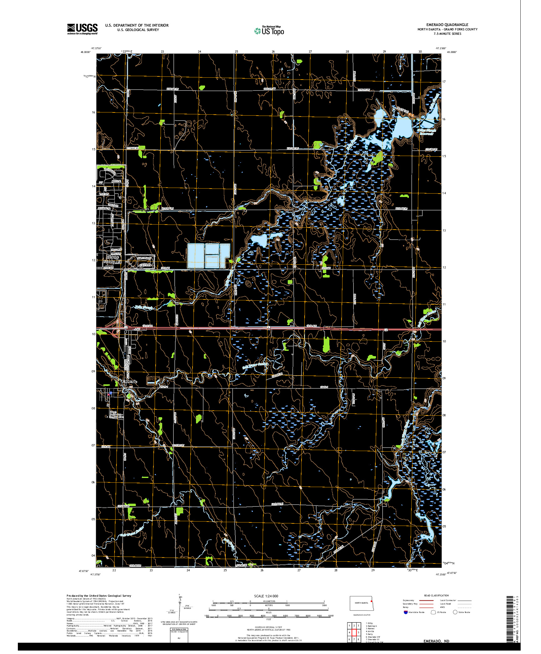 USGS US TOPO 7.5-MINUTE MAP FOR EMERADO, ND 2018