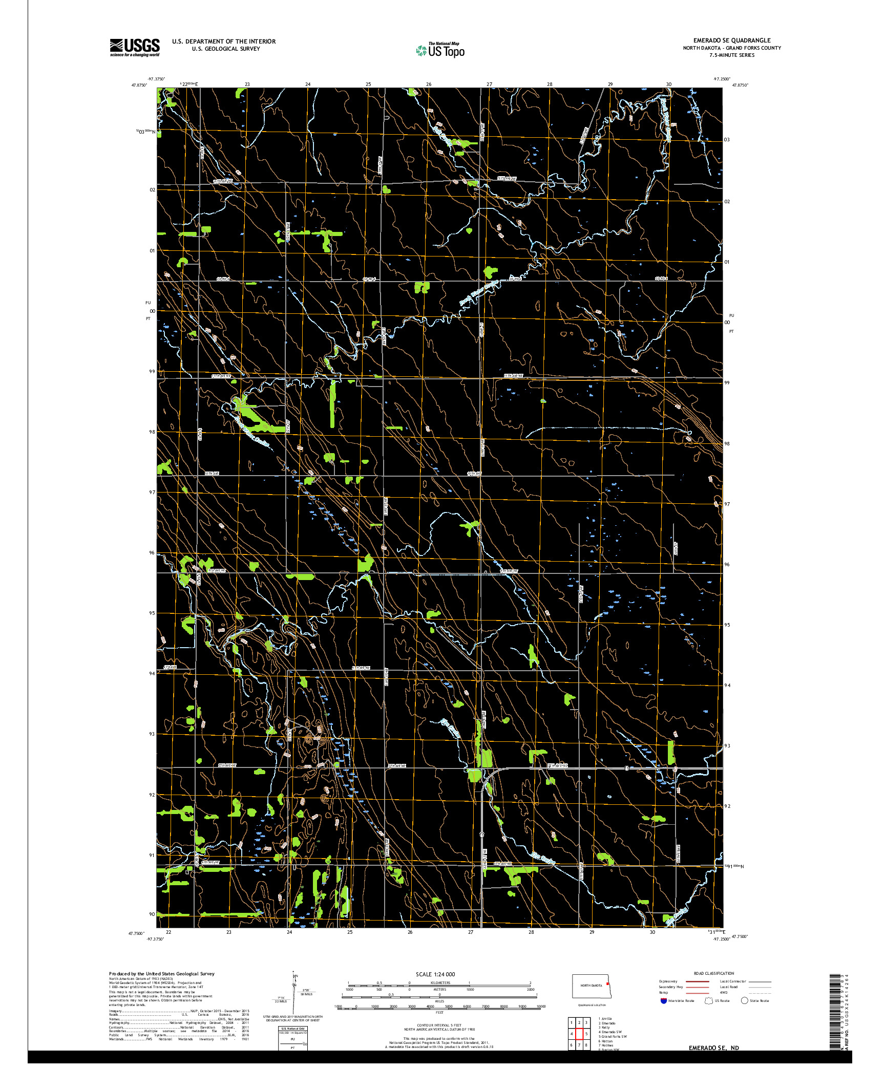 USGS US TOPO 7.5-MINUTE MAP FOR EMERADO SE, ND 2018