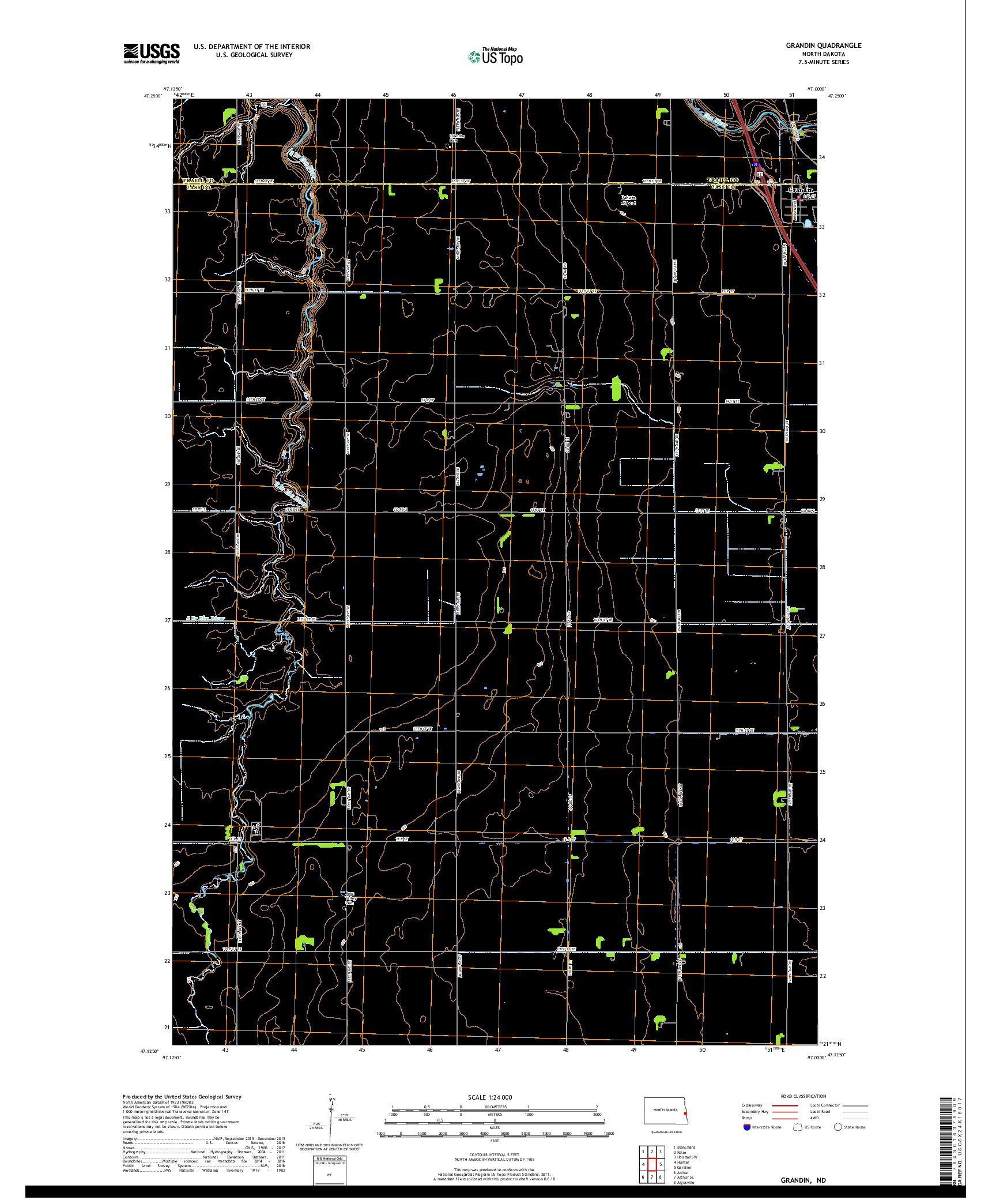 USGS US TOPO 7.5-MINUTE MAP FOR GRANDIN, ND 2018