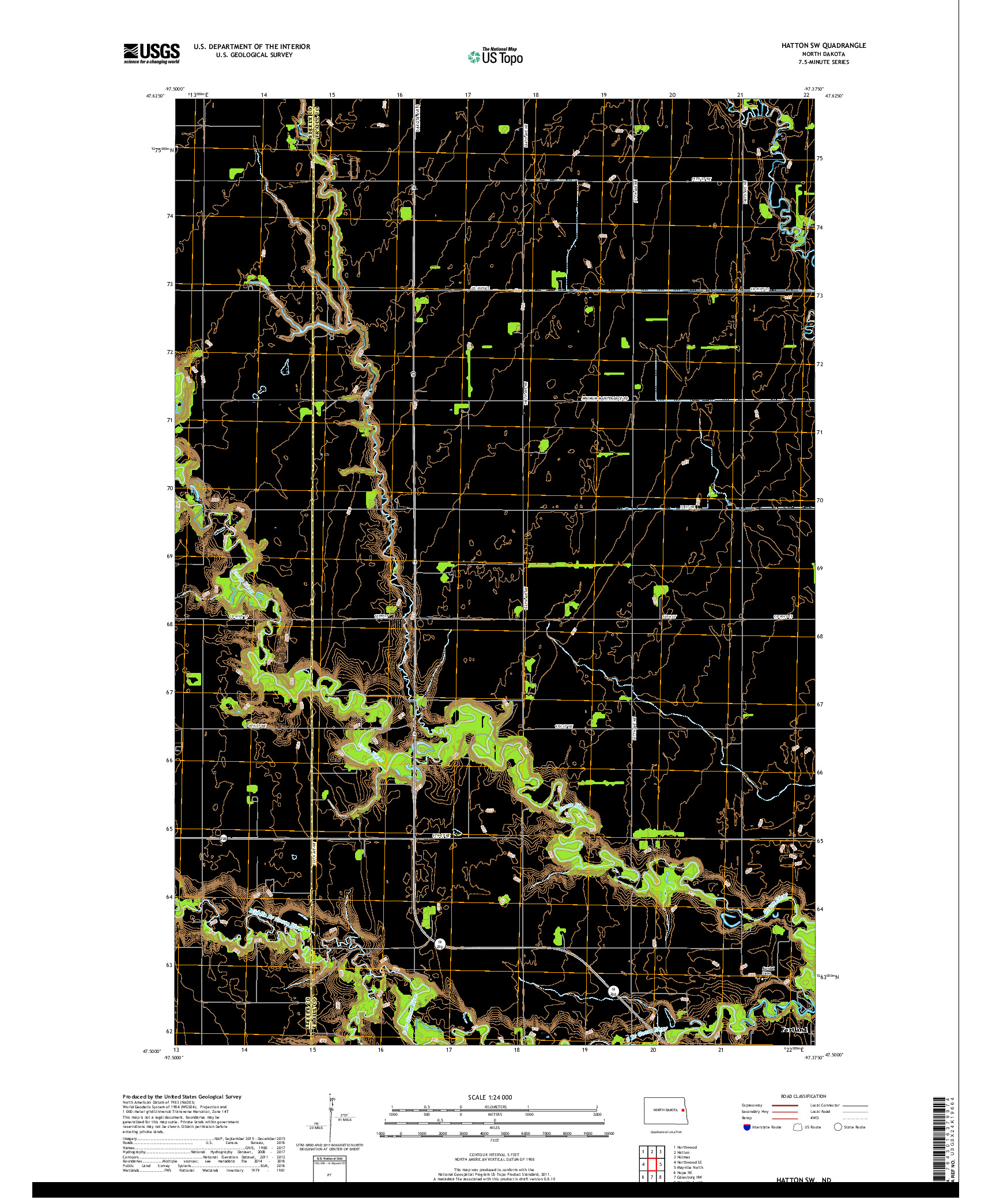 USGS US TOPO 7.5-MINUTE MAP FOR HATTON SW, ND 2018