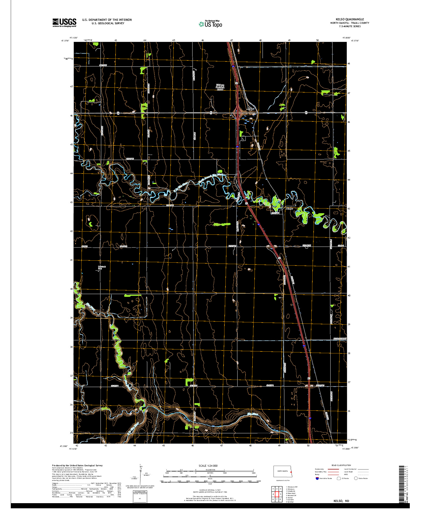 USGS US TOPO 7.5-MINUTE MAP FOR KELSO, ND 2018