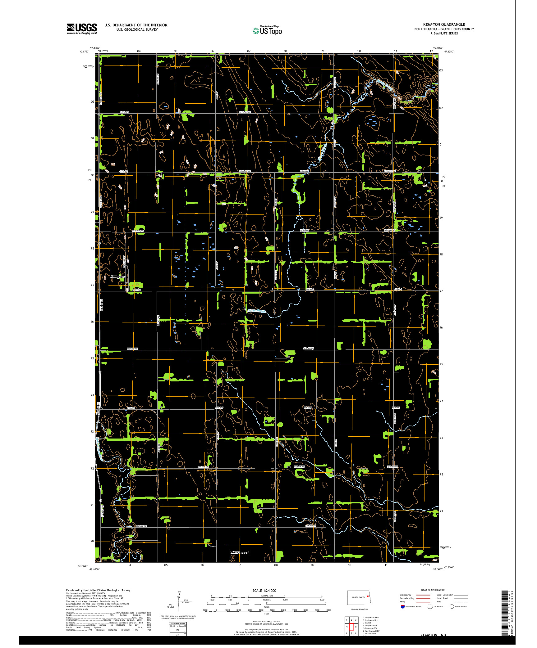 USGS US TOPO 7.5-MINUTE MAP FOR KEMPTON, ND 2018