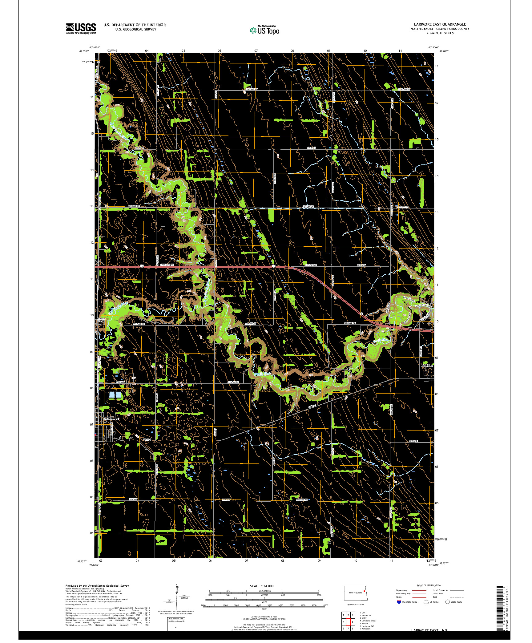 USGS US TOPO 7.5-MINUTE MAP FOR LARIMORE EAST, ND 2018