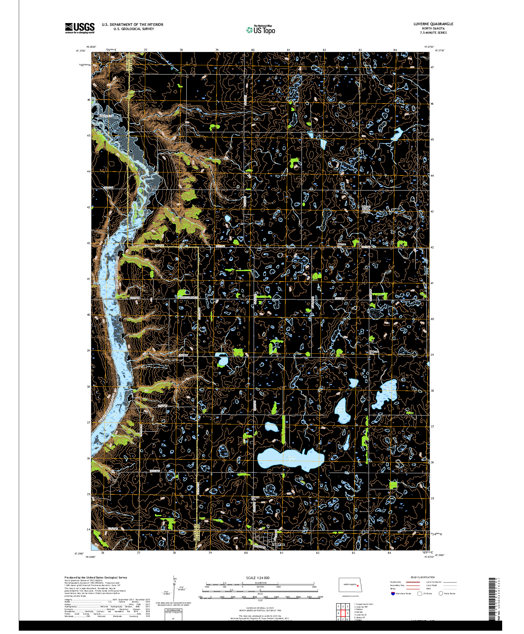 USGS US TOPO 7.5-MINUTE MAP FOR LUVERNE, ND 2018