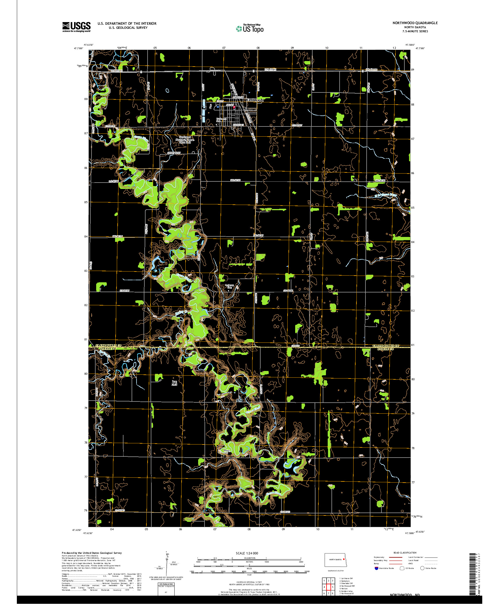 USGS US TOPO 7.5-MINUTE MAP FOR NORTHWOOD, ND 2018