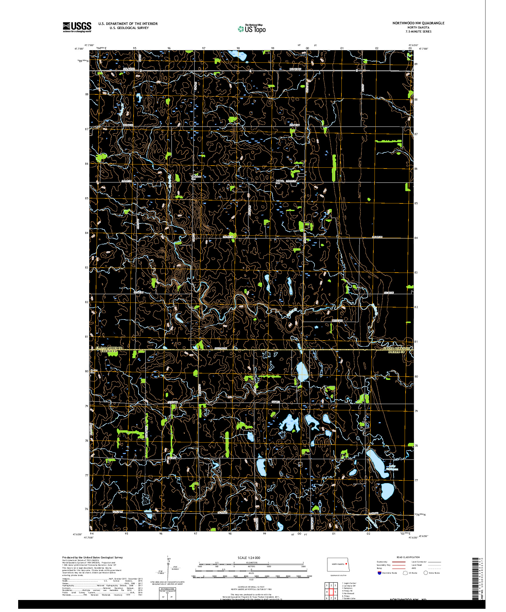 USGS US TOPO 7.5-MINUTE MAP FOR NORTHWOOD NW, ND 2018