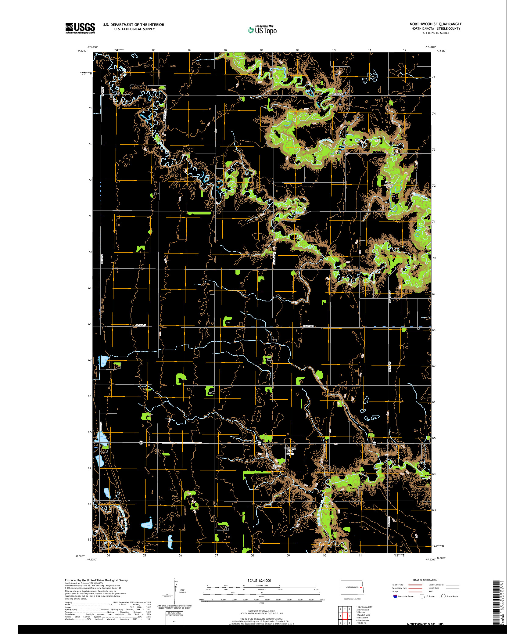 USGS US TOPO 7.5-MINUTE MAP FOR NORTHWOOD SE, ND 2018