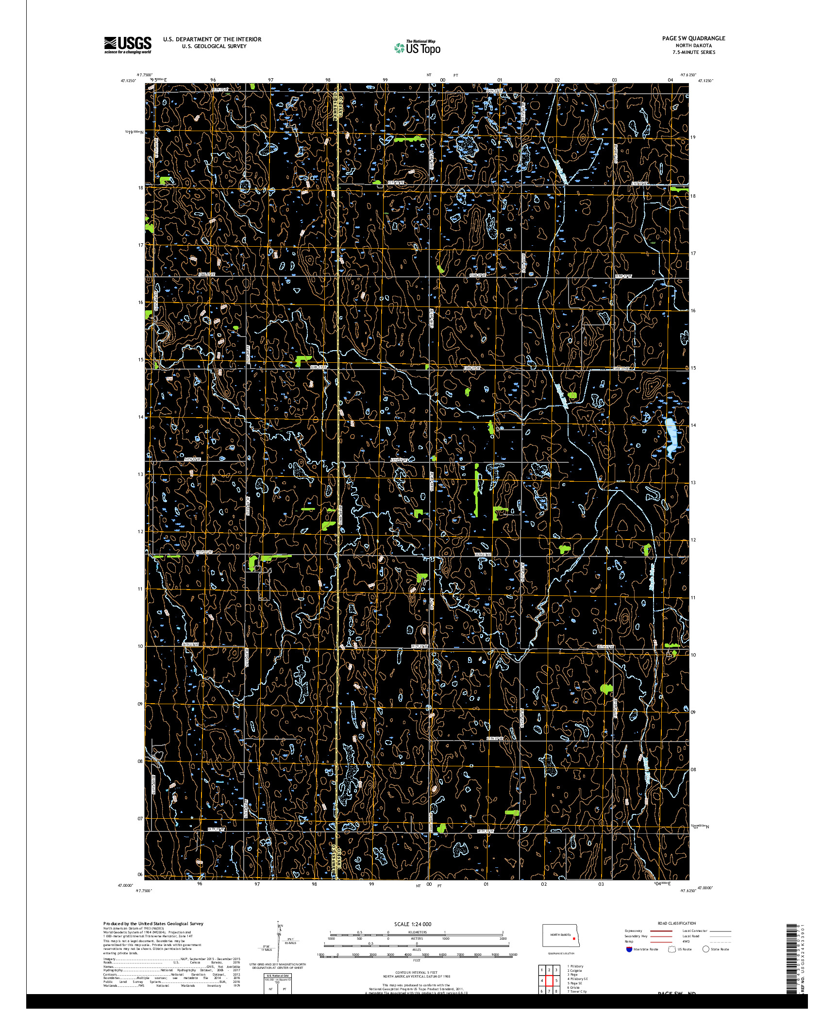 USGS US TOPO 7.5-MINUTE MAP FOR PAGE SW, ND 2018