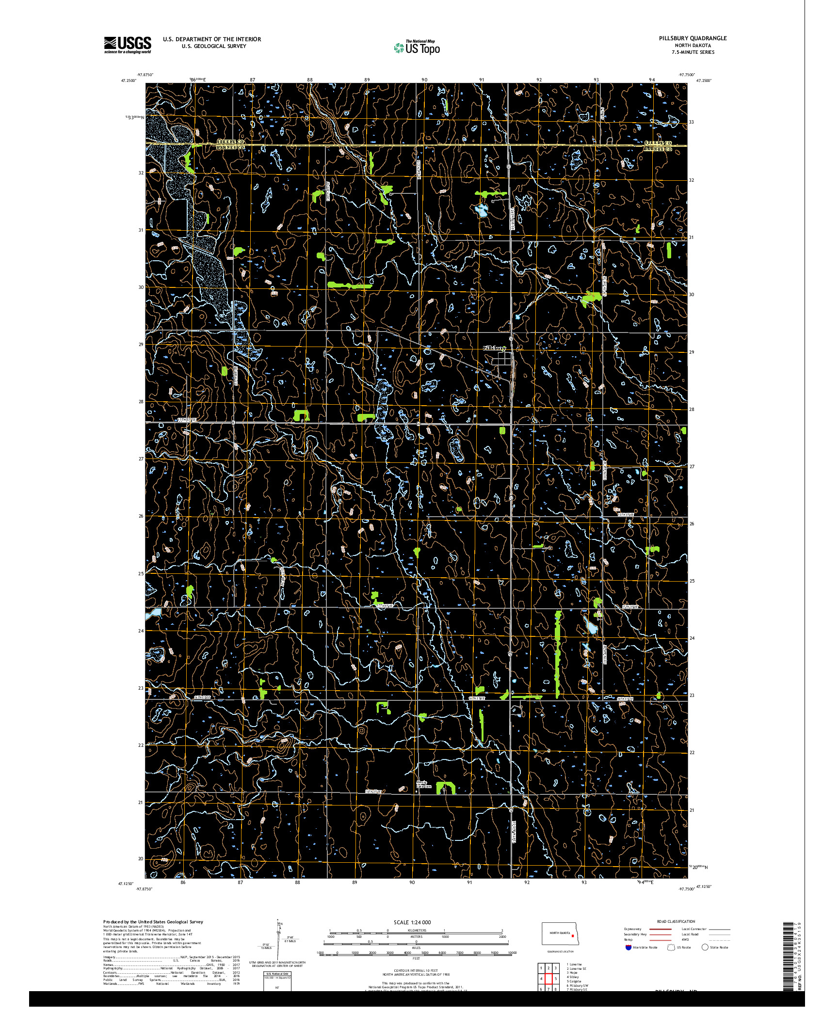 USGS US TOPO 7.5-MINUTE MAP FOR PILLSBURY, ND 2018