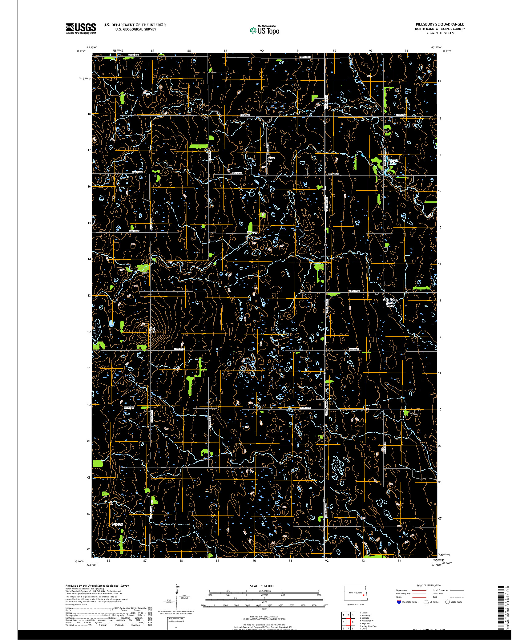 USGS US TOPO 7.5-MINUTE MAP FOR PILLSBURY SE, ND 2018