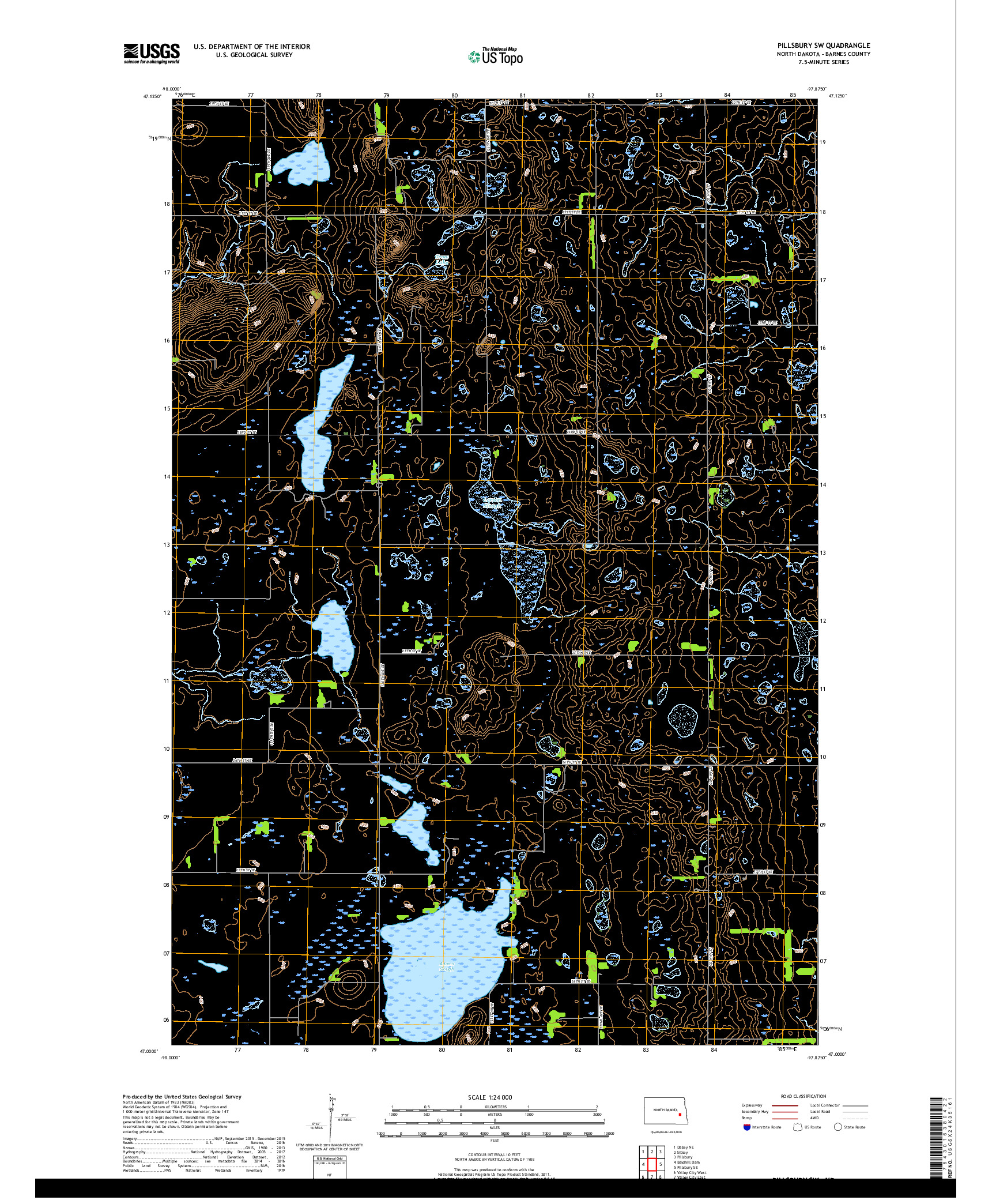 USGS US TOPO 7.5-MINUTE MAP FOR PILLSBURY SW, ND 2018