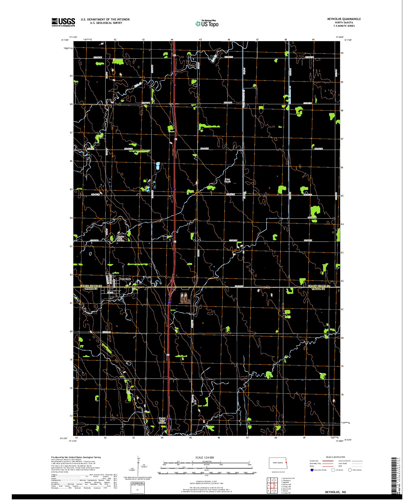 USGS US TOPO 7.5-MINUTE MAP FOR REYNOLDS, ND 2018