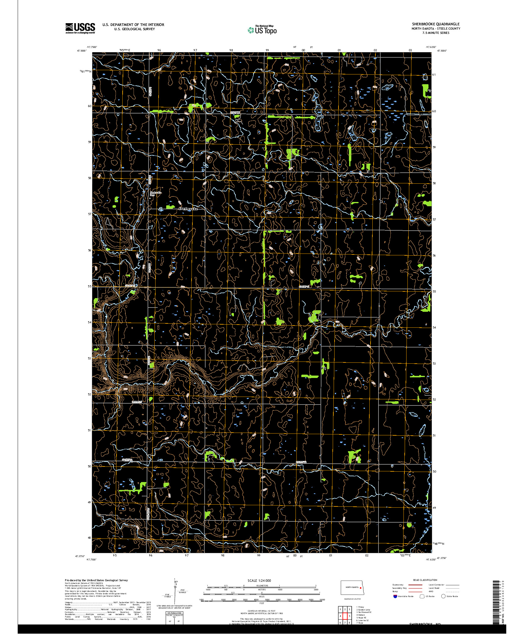 USGS US TOPO 7.5-MINUTE MAP FOR SHERBROOKE, ND 2018