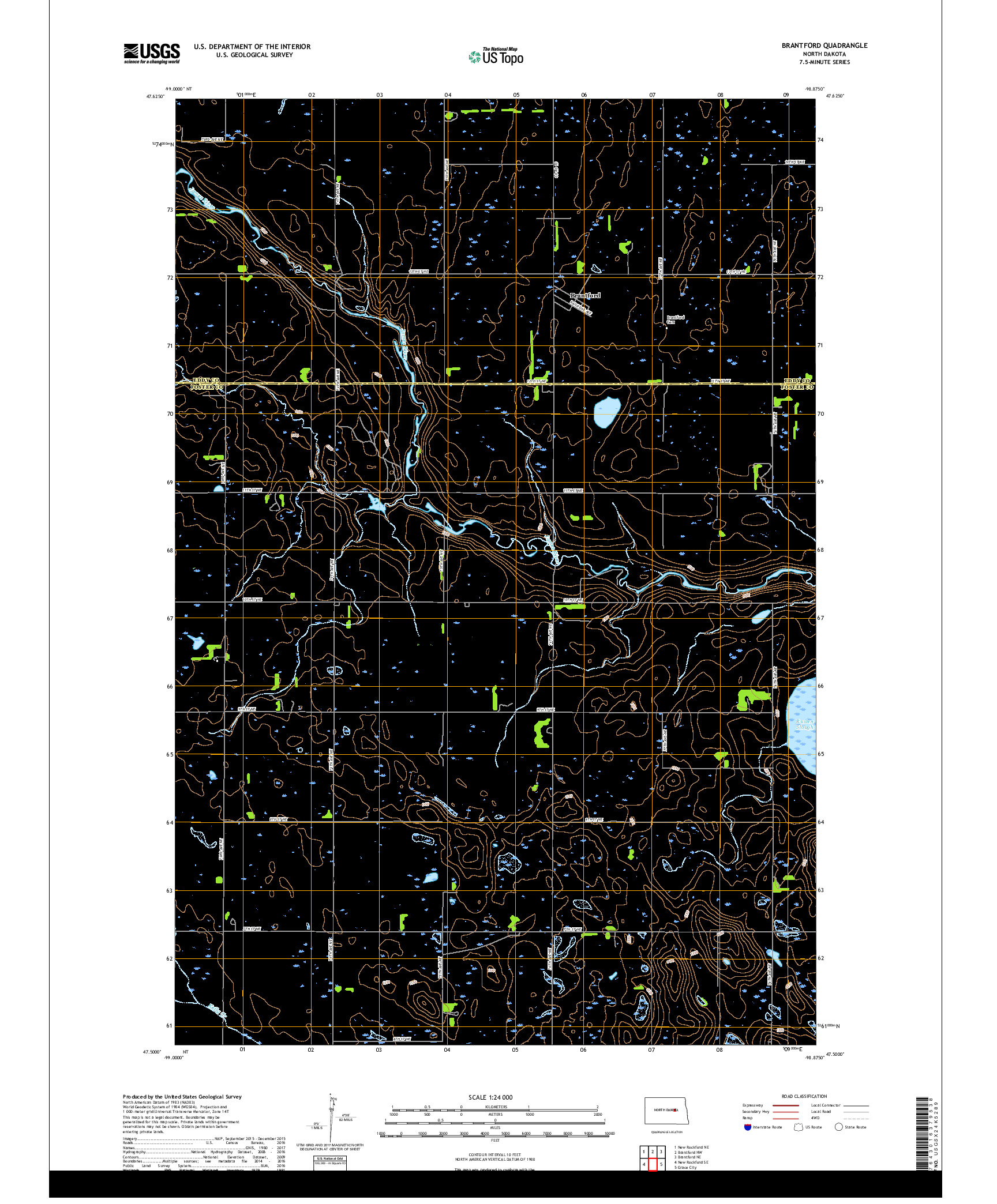 USGS US TOPO 7.5-MINUTE MAP FOR BRANTFORD, ND 2018