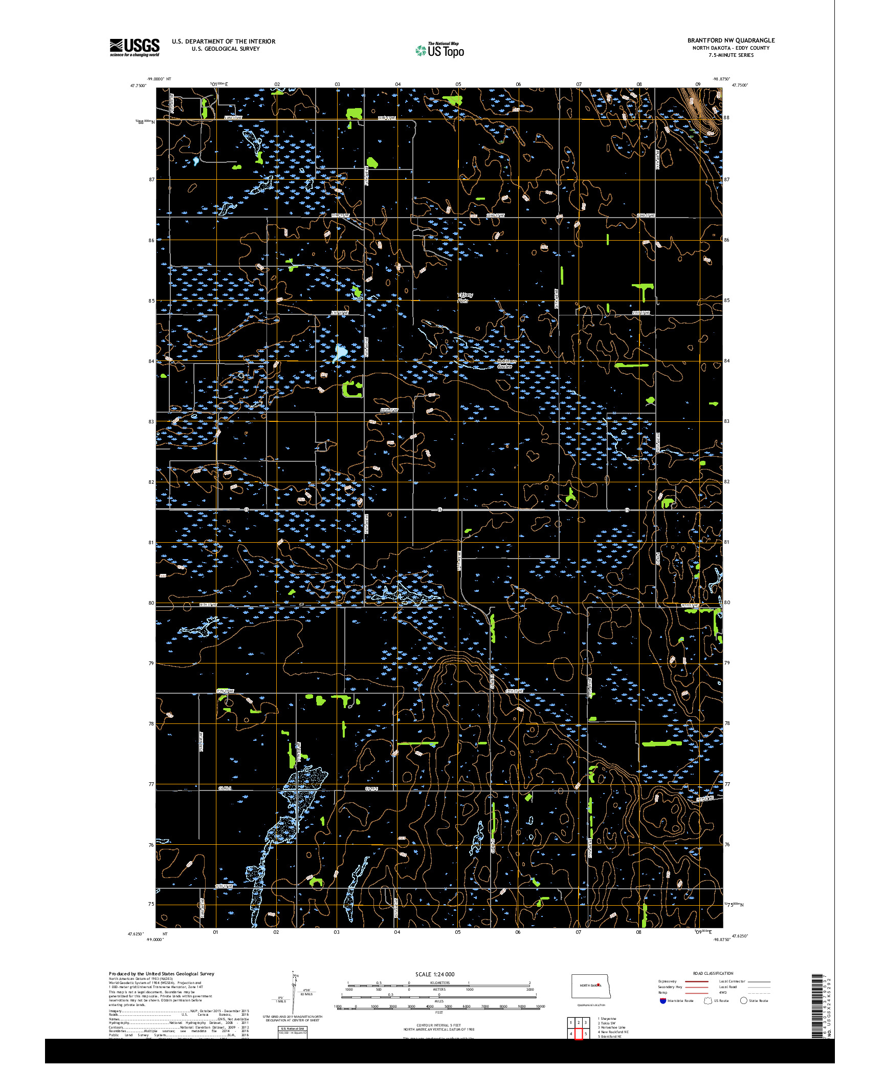 USGS US TOPO 7.5-MINUTE MAP FOR BRANTFORD NW, ND 2018