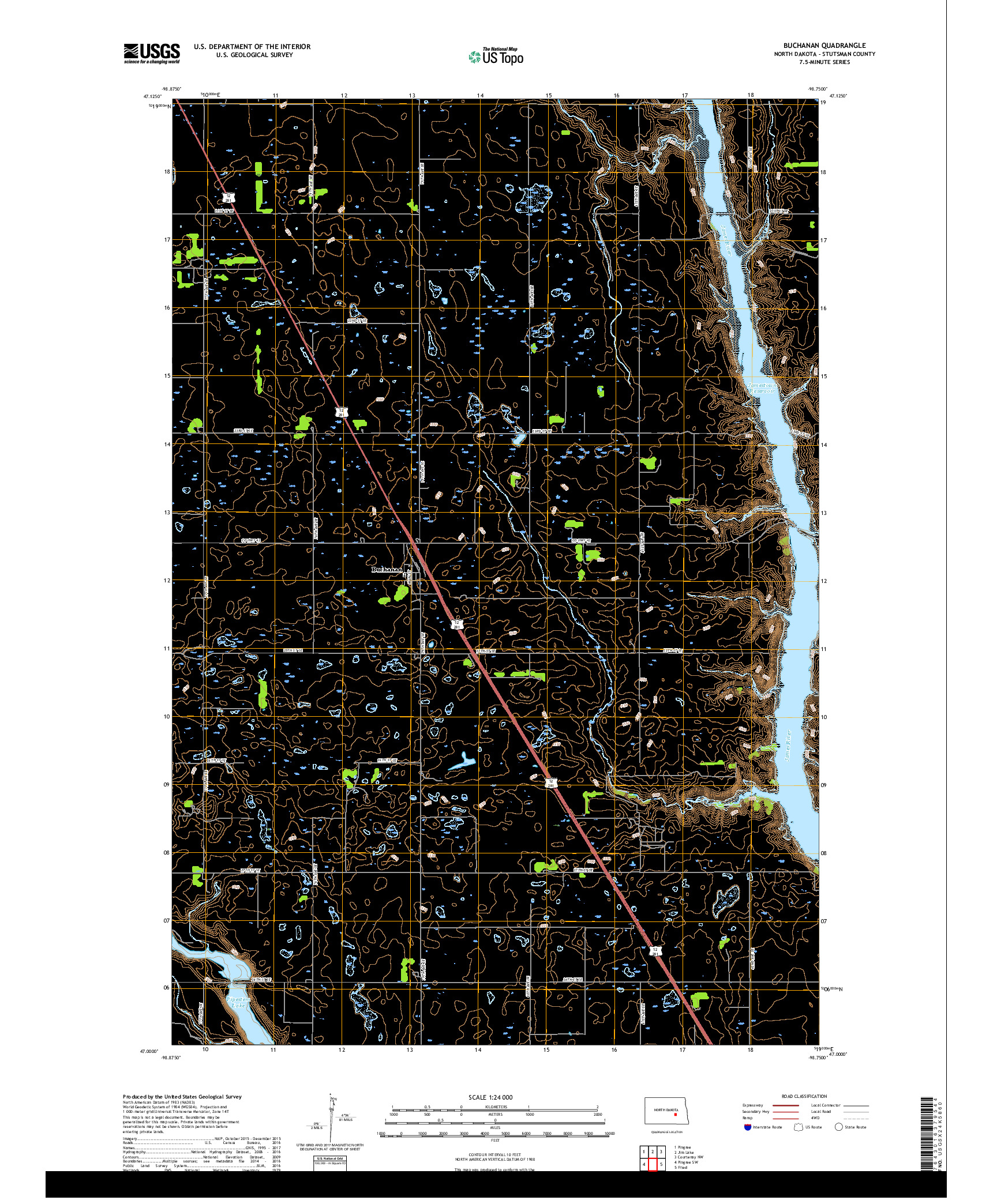 USGS US TOPO 7.5-MINUTE MAP FOR BUCHANAN, ND 2018