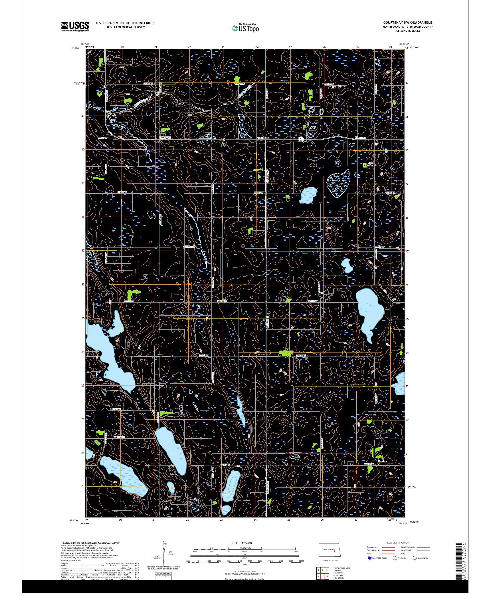 USGS US TOPO 7.5-MINUTE MAP FOR COURTENAY NW, ND 2018