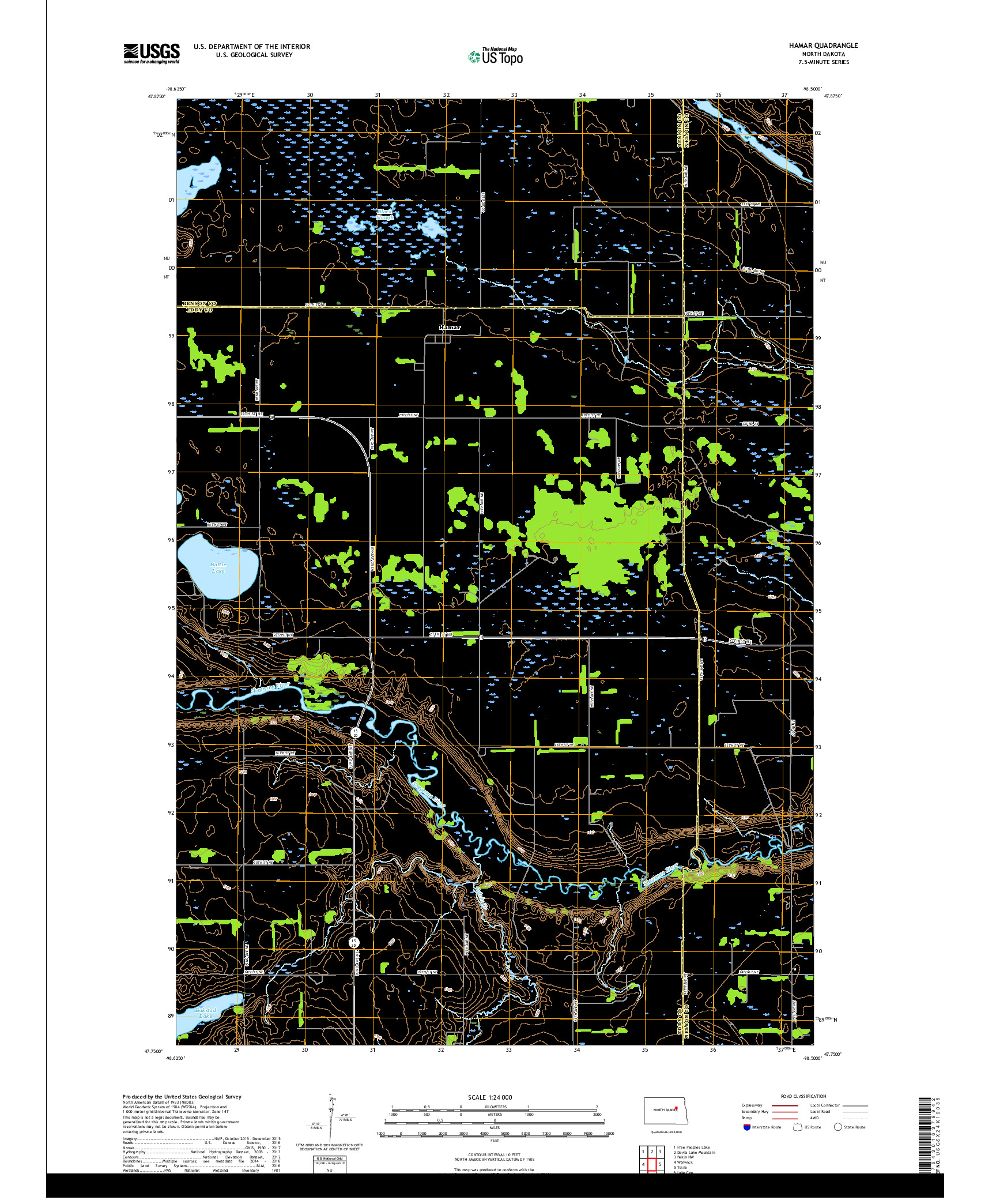 USGS US TOPO 7.5-MINUTE MAP FOR HAMAR, ND 2018