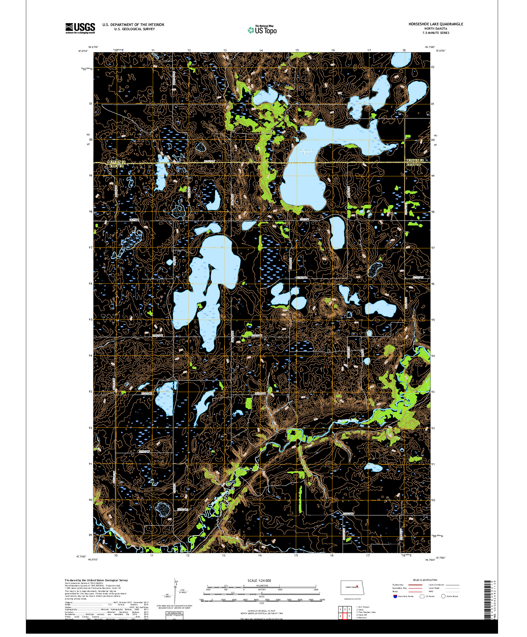 USGS US TOPO 7.5-MINUTE MAP FOR HORSESHOE LAKE, ND 2018