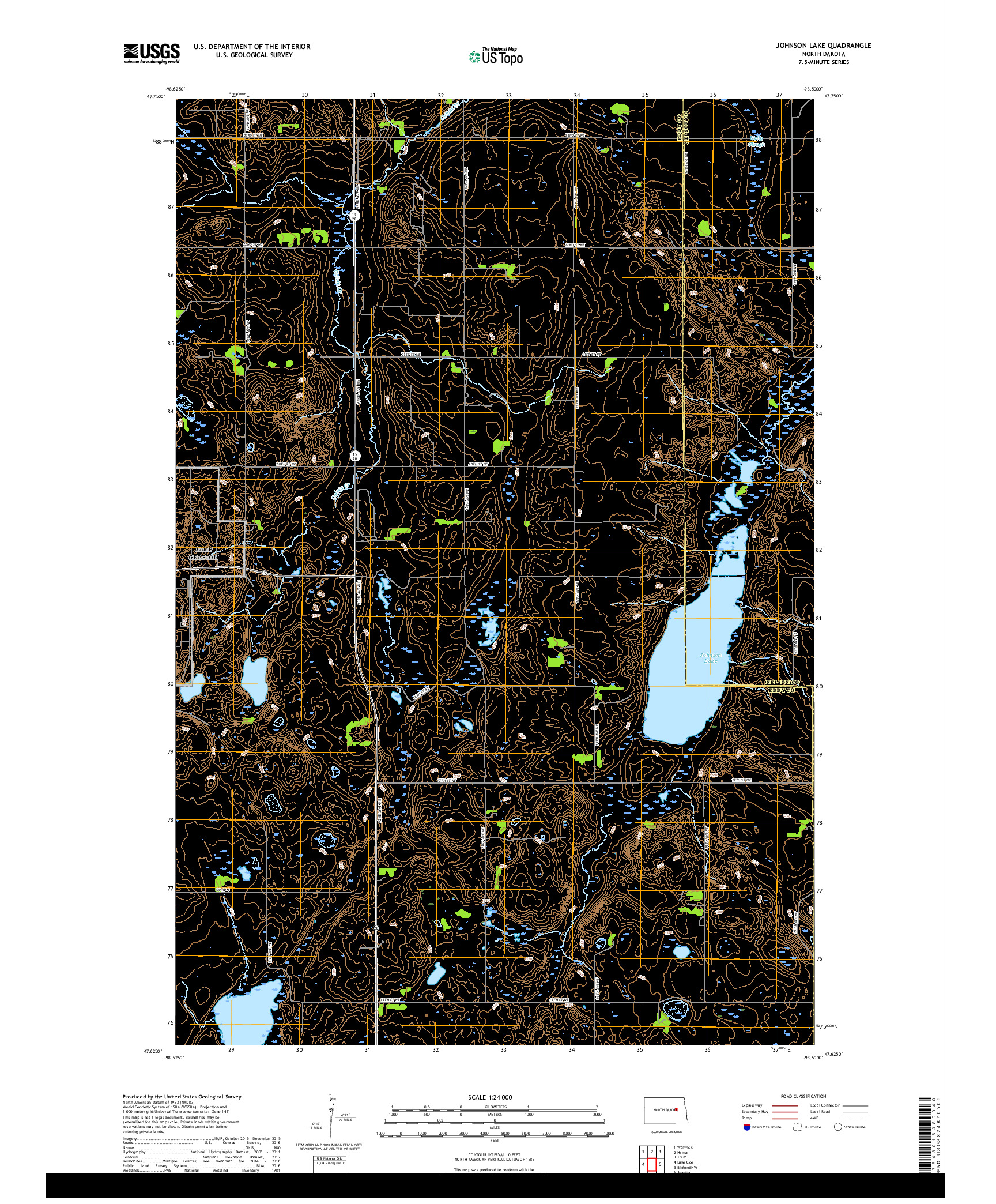 USGS US TOPO 7.5-MINUTE MAP FOR JOHNSON LAKE, ND 2018