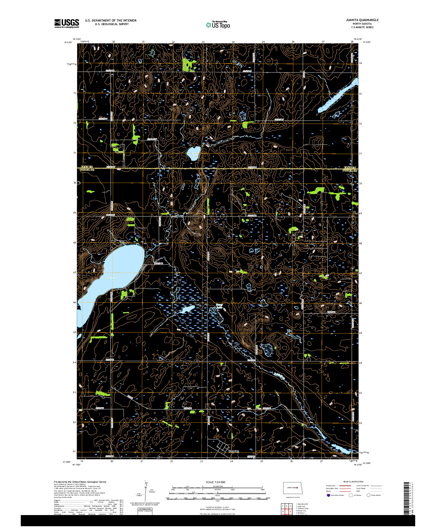 USGS US TOPO 7.5-MINUTE MAP FOR JUANITA, ND 2018