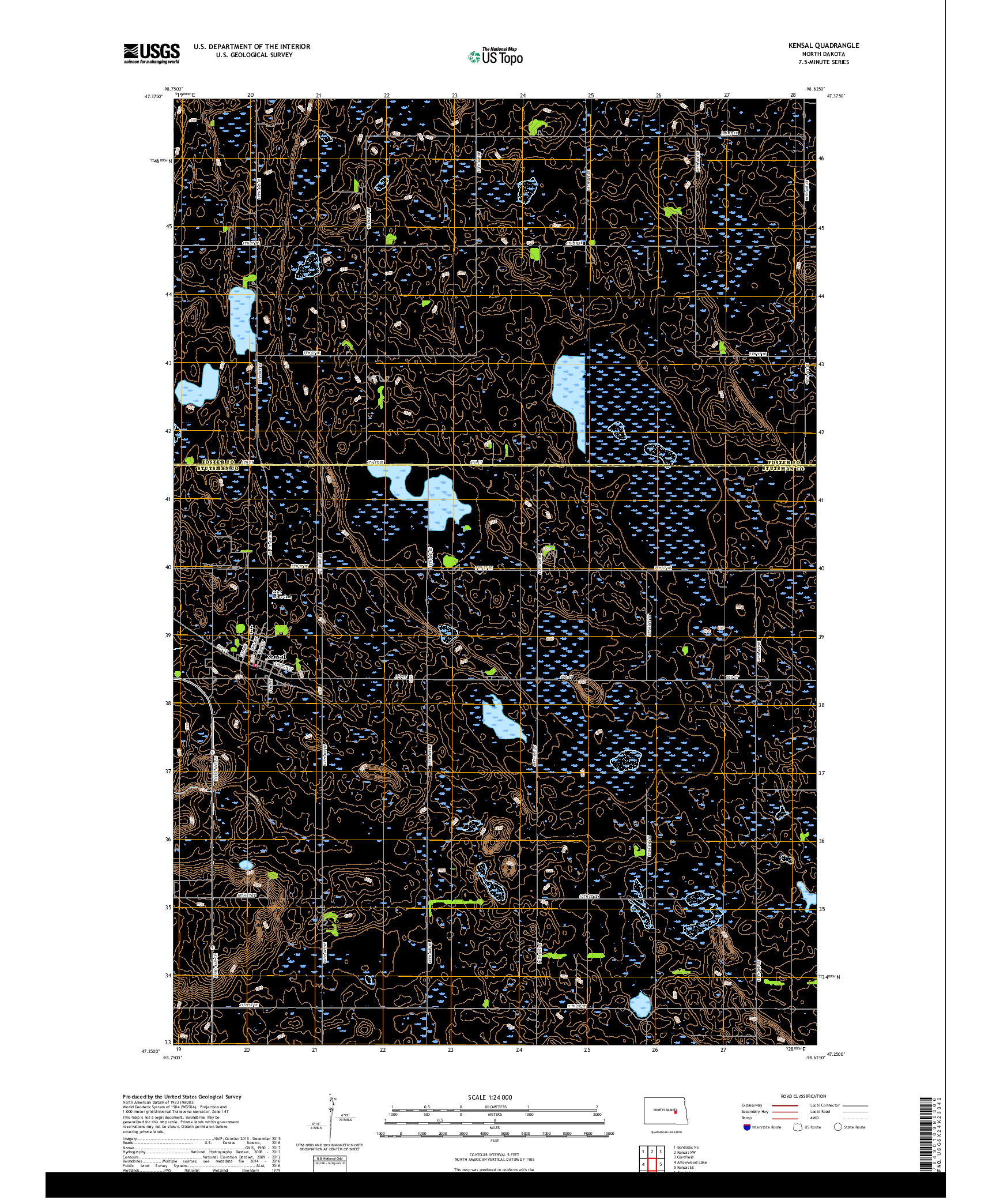 USGS US TOPO 7.5-MINUTE MAP FOR KENSAL, ND 2018