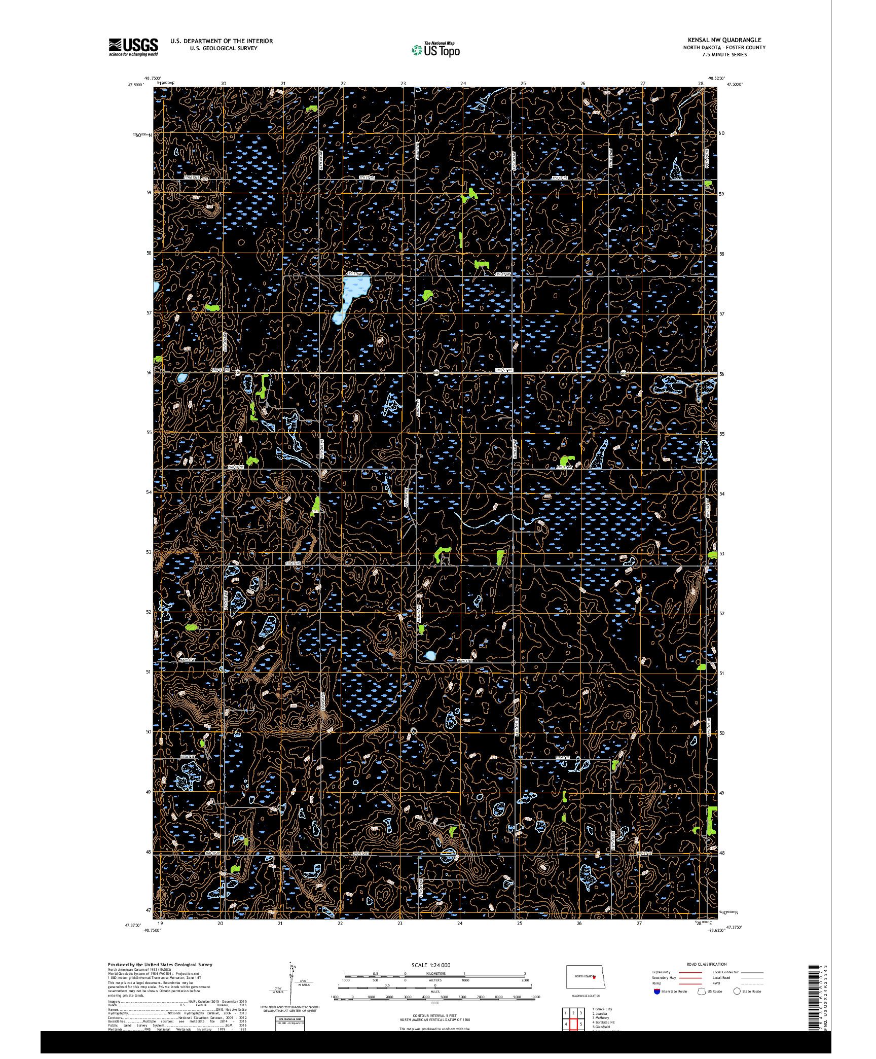 USGS US TOPO 7.5-MINUTE MAP FOR KENSAL NW, ND 2018