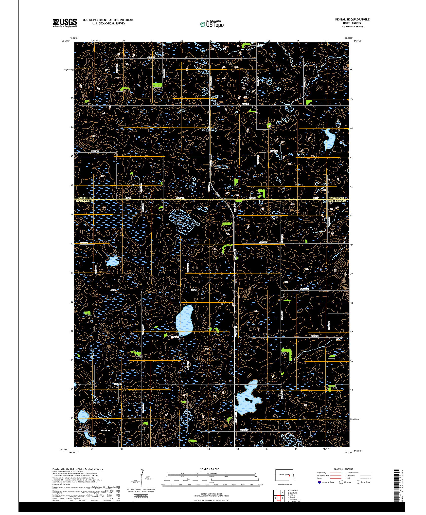 USGS US TOPO 7.5-MINUTE MAP FOR KENSAL SE, ND 2018