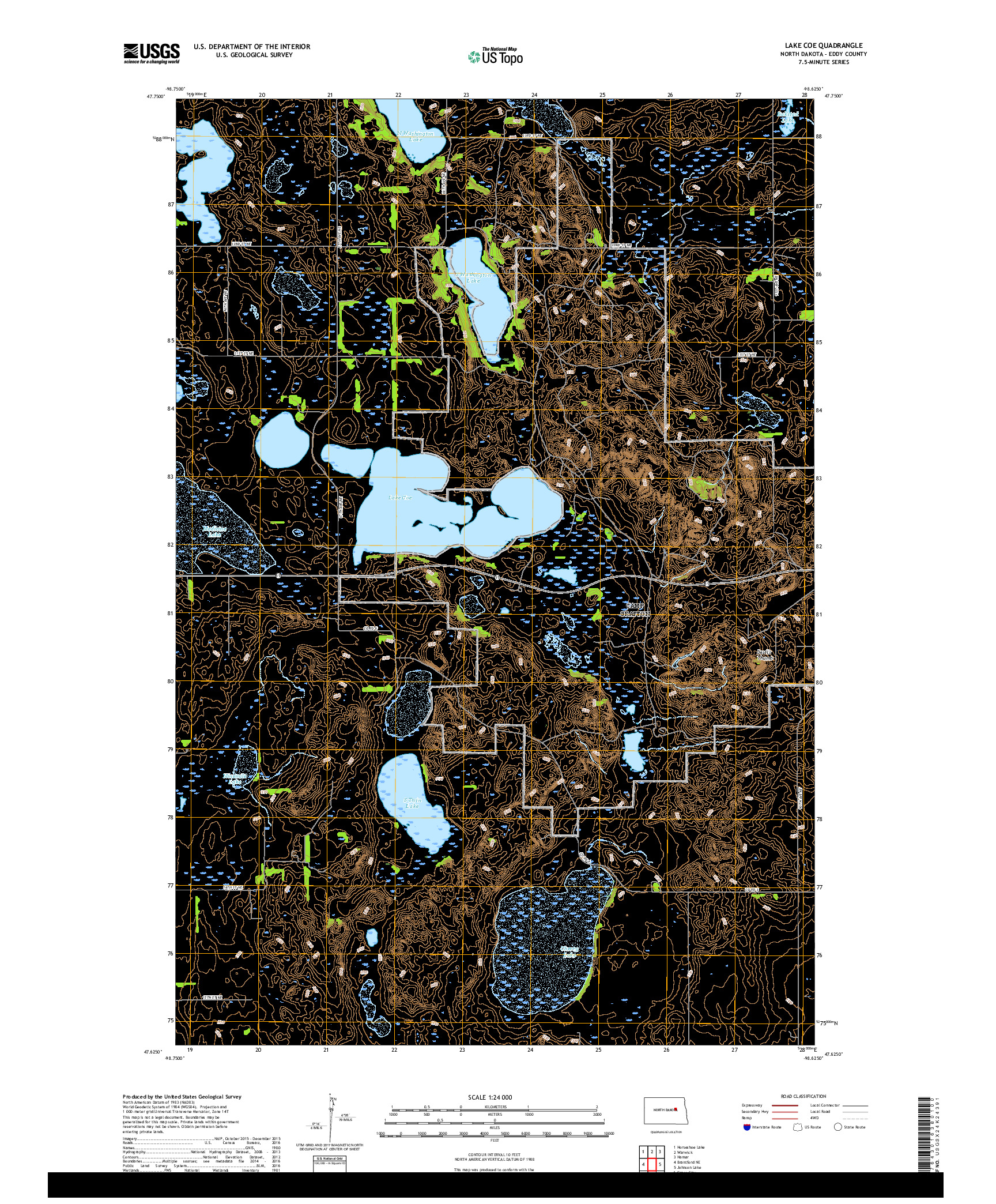 USGS US TOPO 7.5-MINUTE MAP FOR LAKE COE, ND 2018