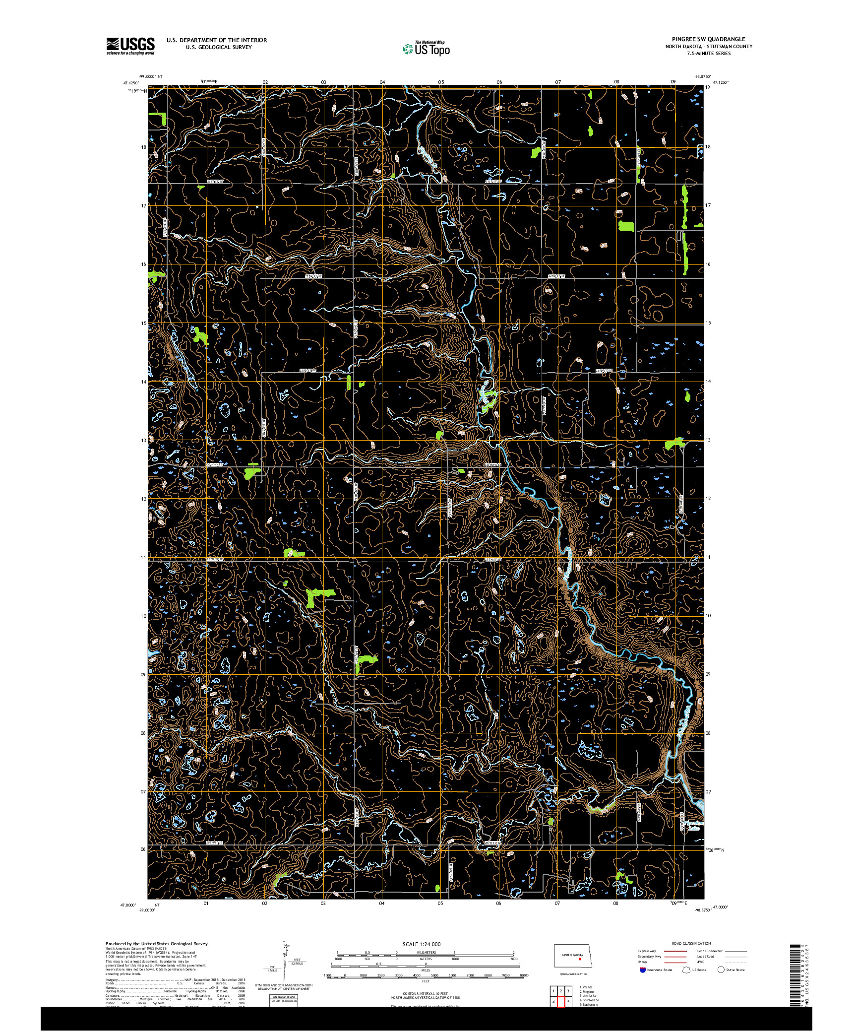 USGS US TOPO 7.5-MINUTE MAP FOR PINGREE SW, ND 2018