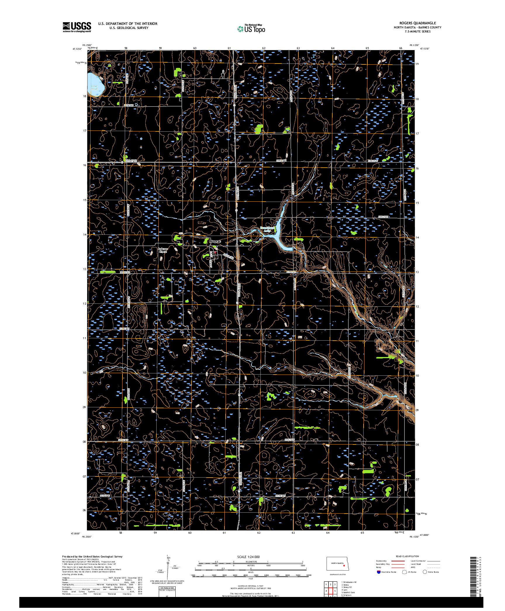 USGS US TOPO 7.5-MINUTE MAP FOR ROGERS, ND 2018