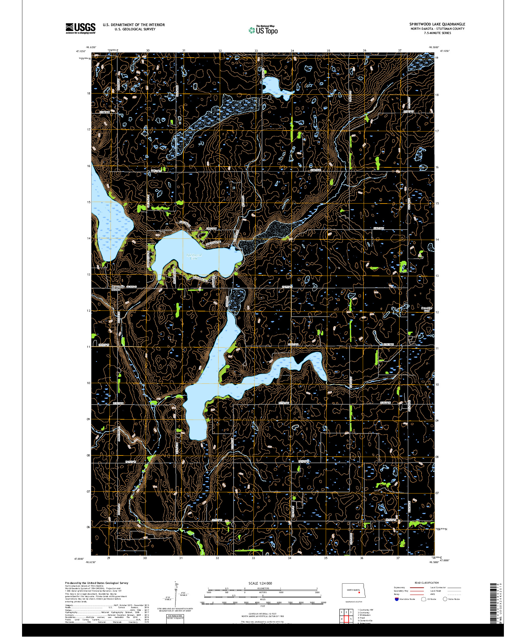 USGS US TOPO 7.5-MINUTE MAP FOR SPIRITWOOD LAKE, ND 2018