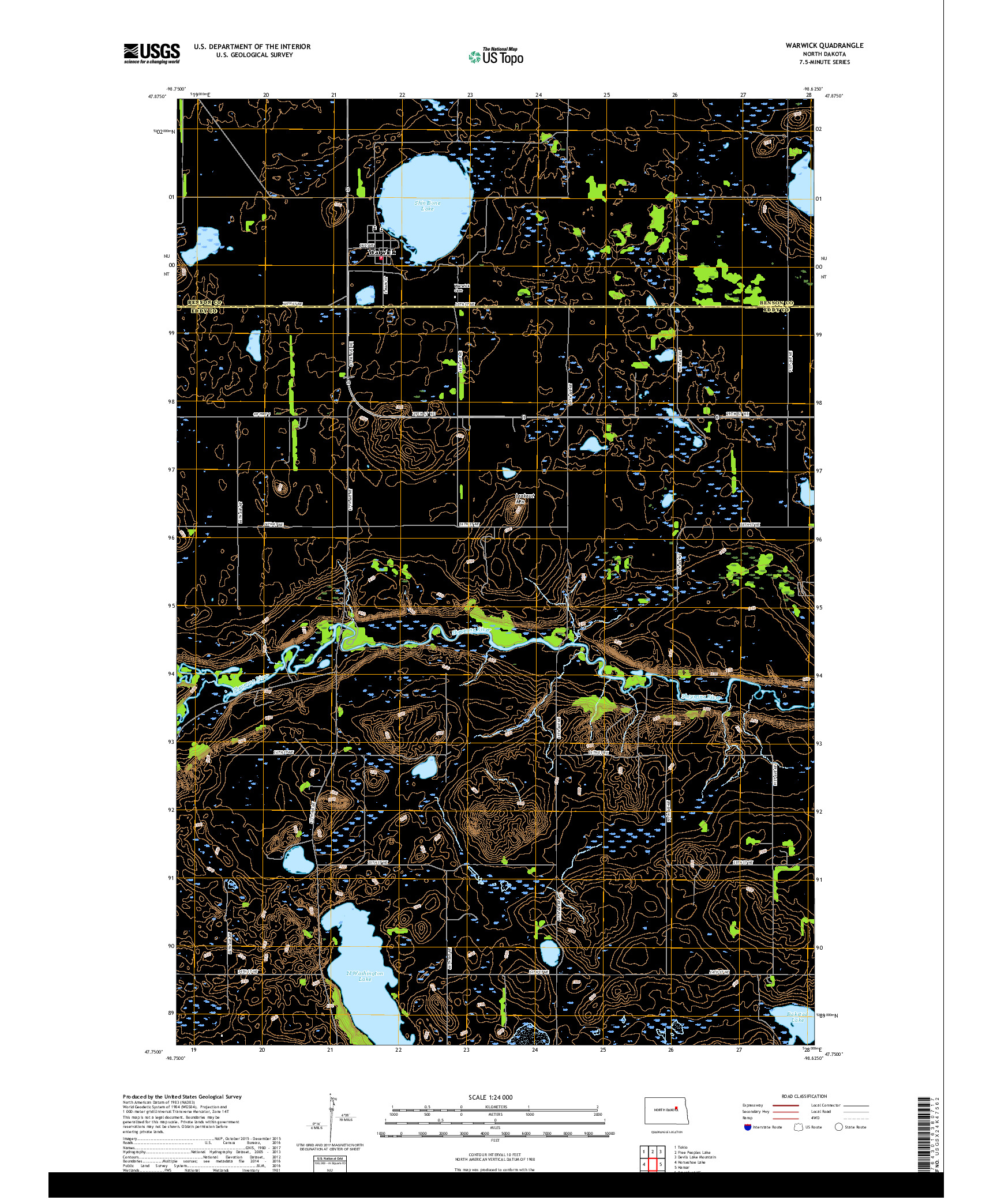 USGS US TOPO 7.5-MINUTE MAP FOR WARWICK, ND 2018