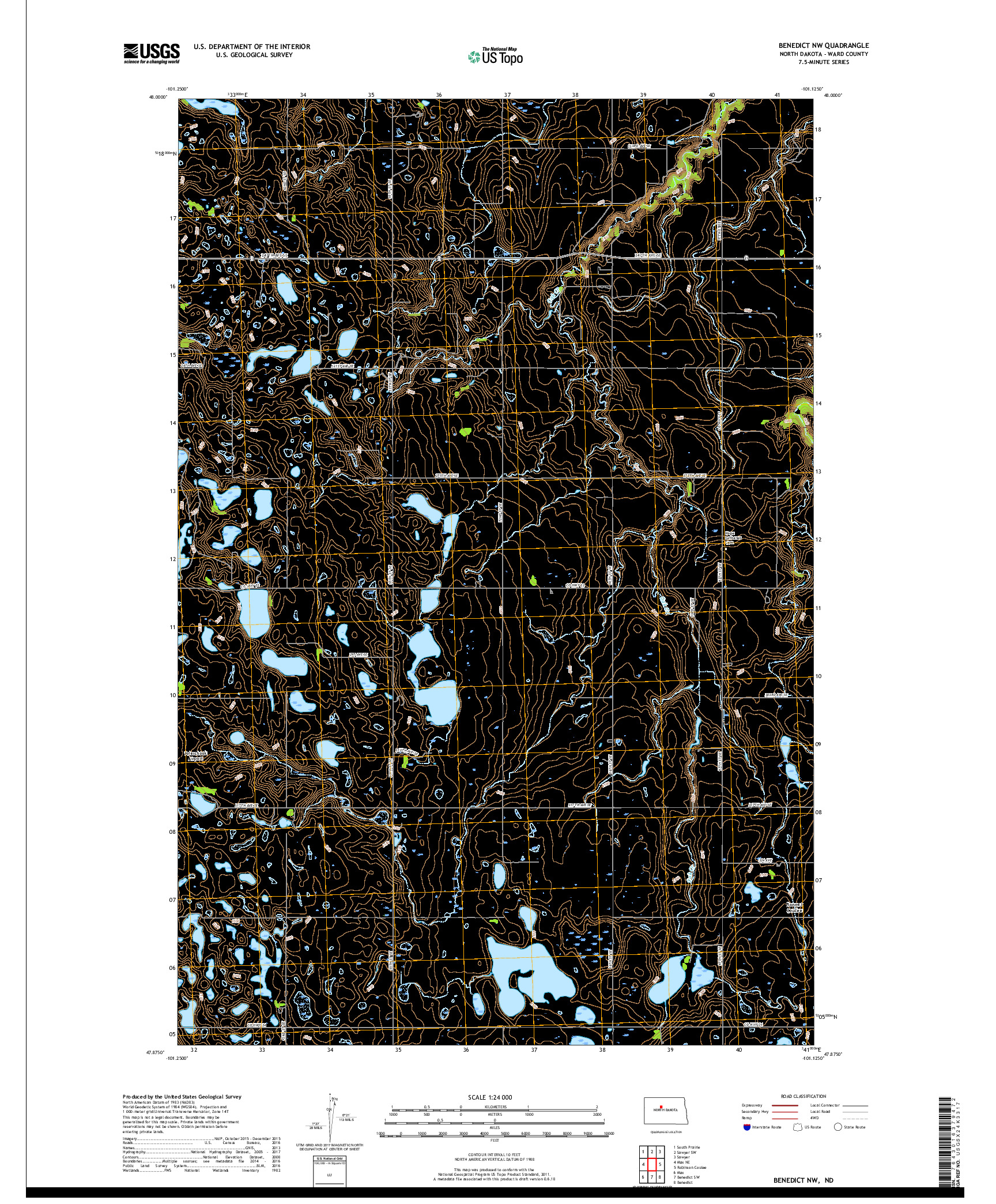 USGS US TOPO 7.5-MINUTE MAP FOR BENEDICT NW, ND 2018