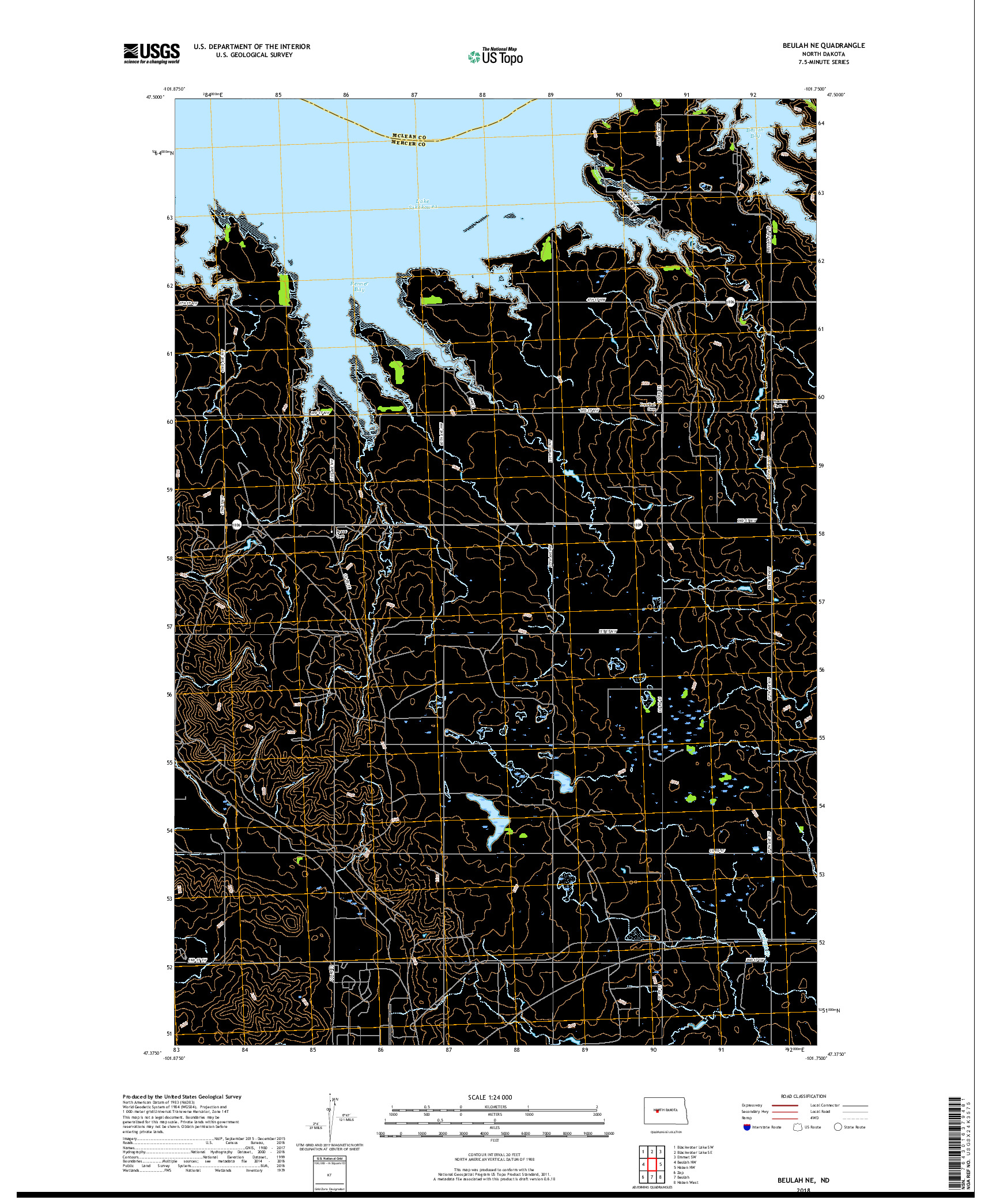 USGS US TOPO 7.5-MINUTE MAP FOR BEULAH NE, ND 2018