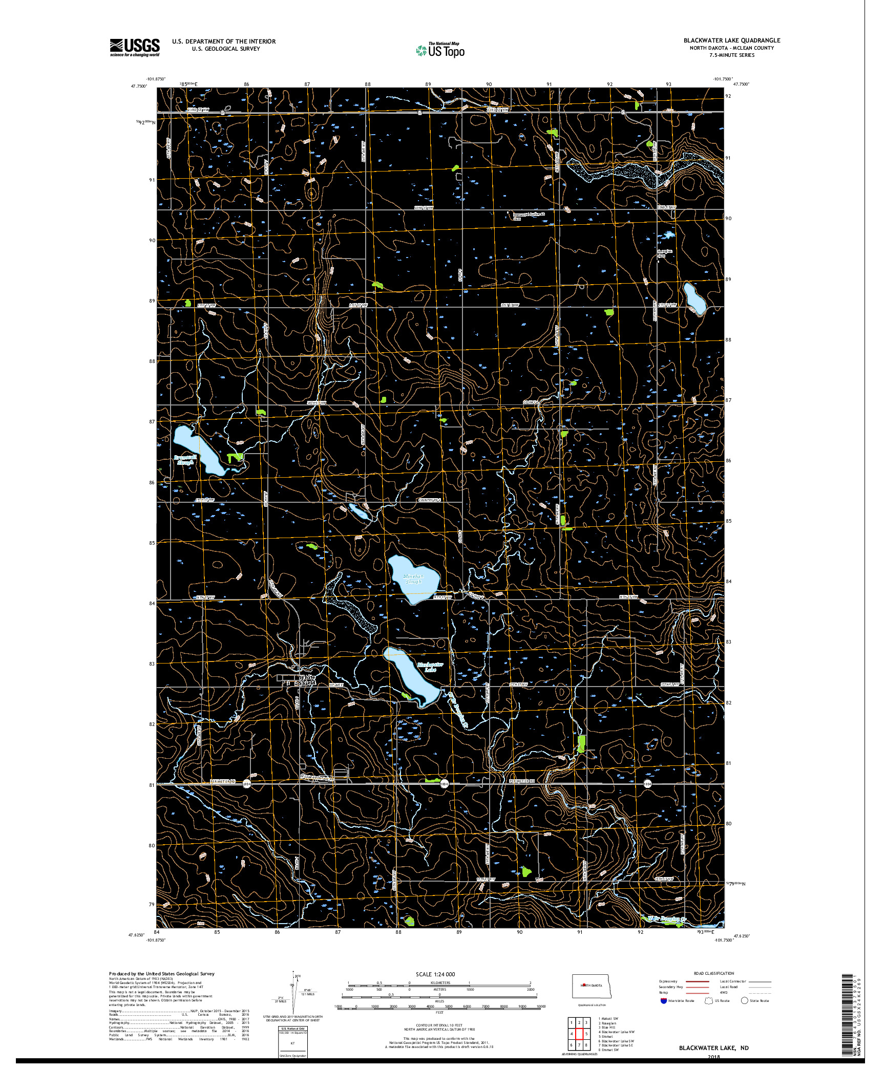 USGS US TOPO 7.5-MINUTE MAP FOR BLACKWATER LAKE, ND 2018